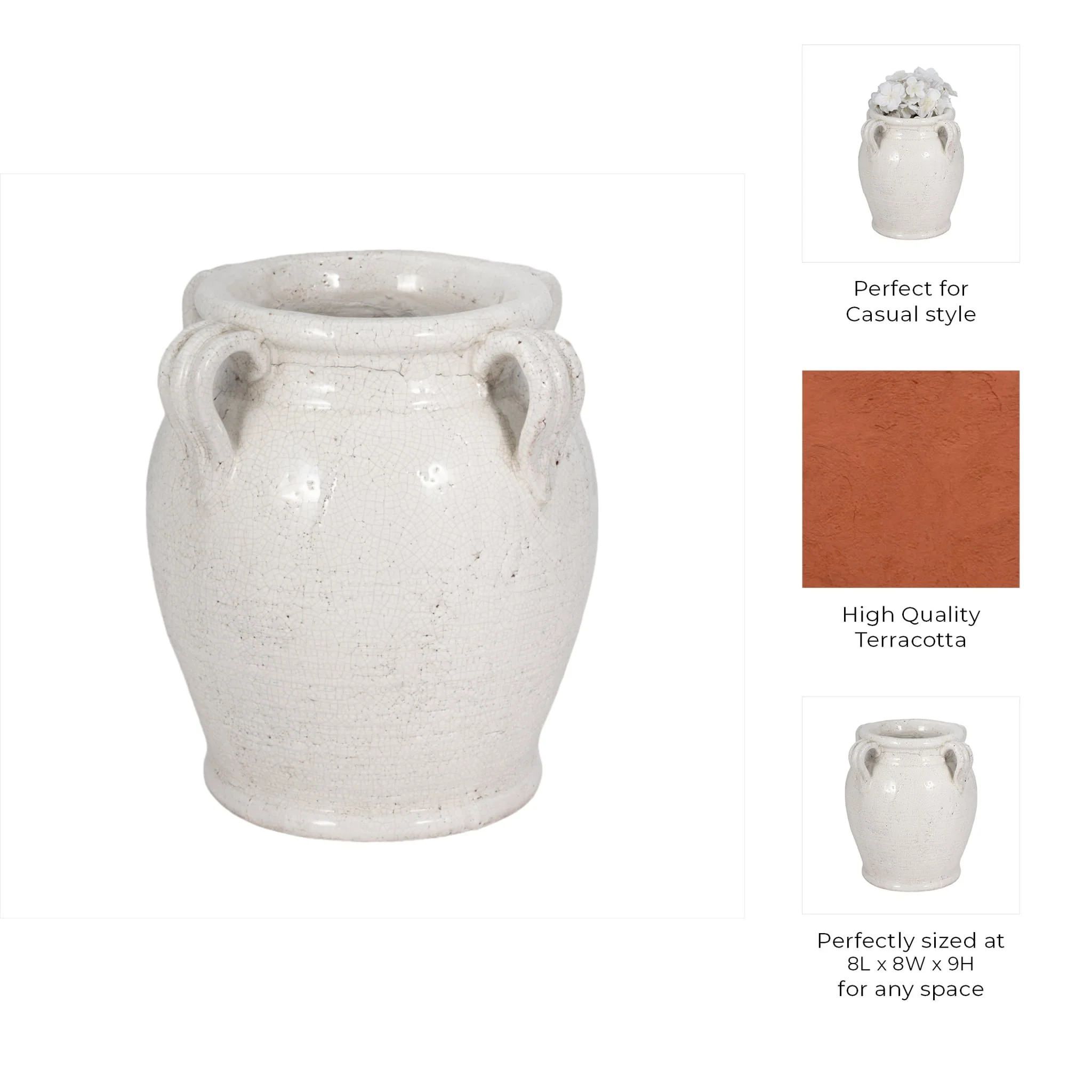 10" Vase With Handles, White Crackle - Image 9