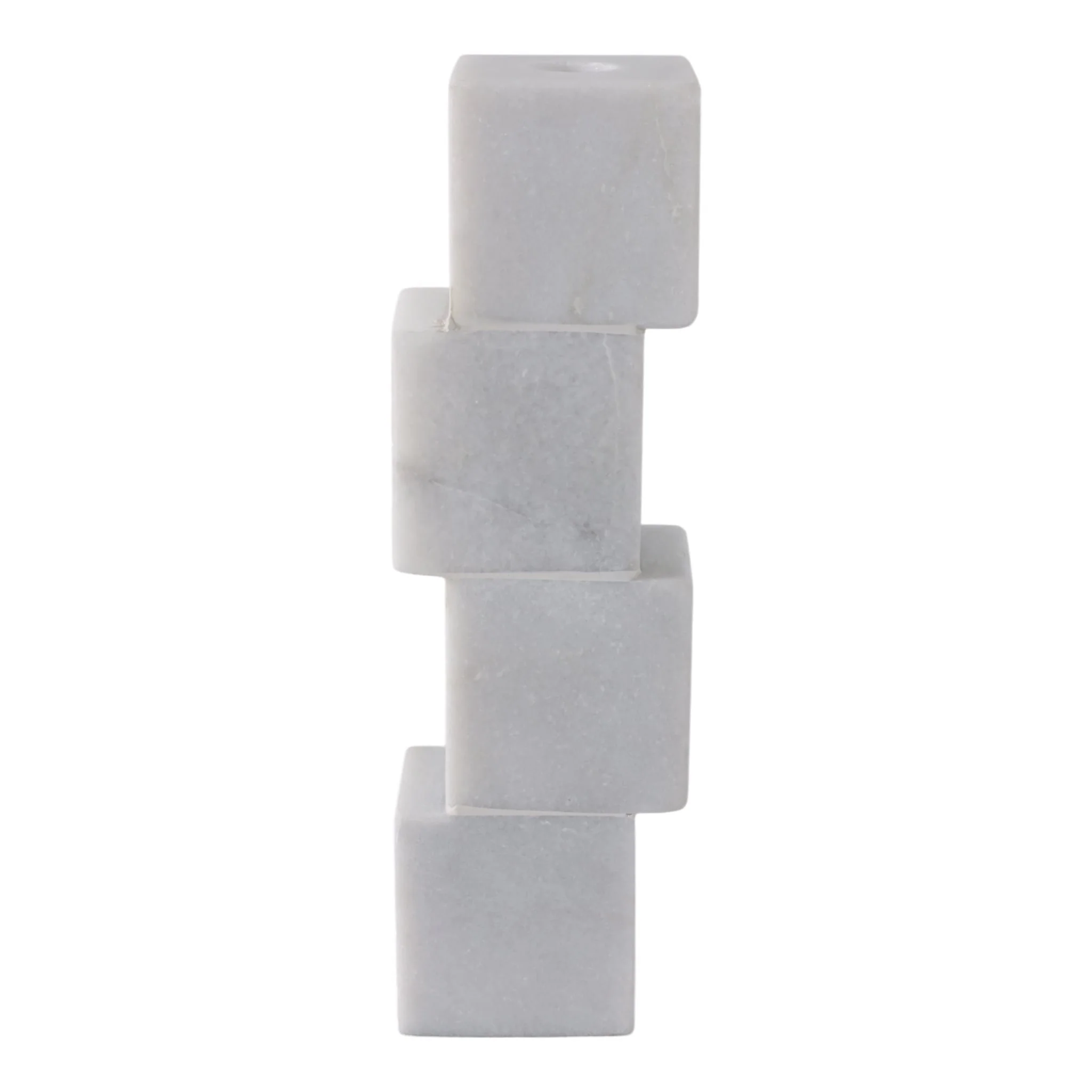 10x3" Stacked Cube Marble Taper Holder, White