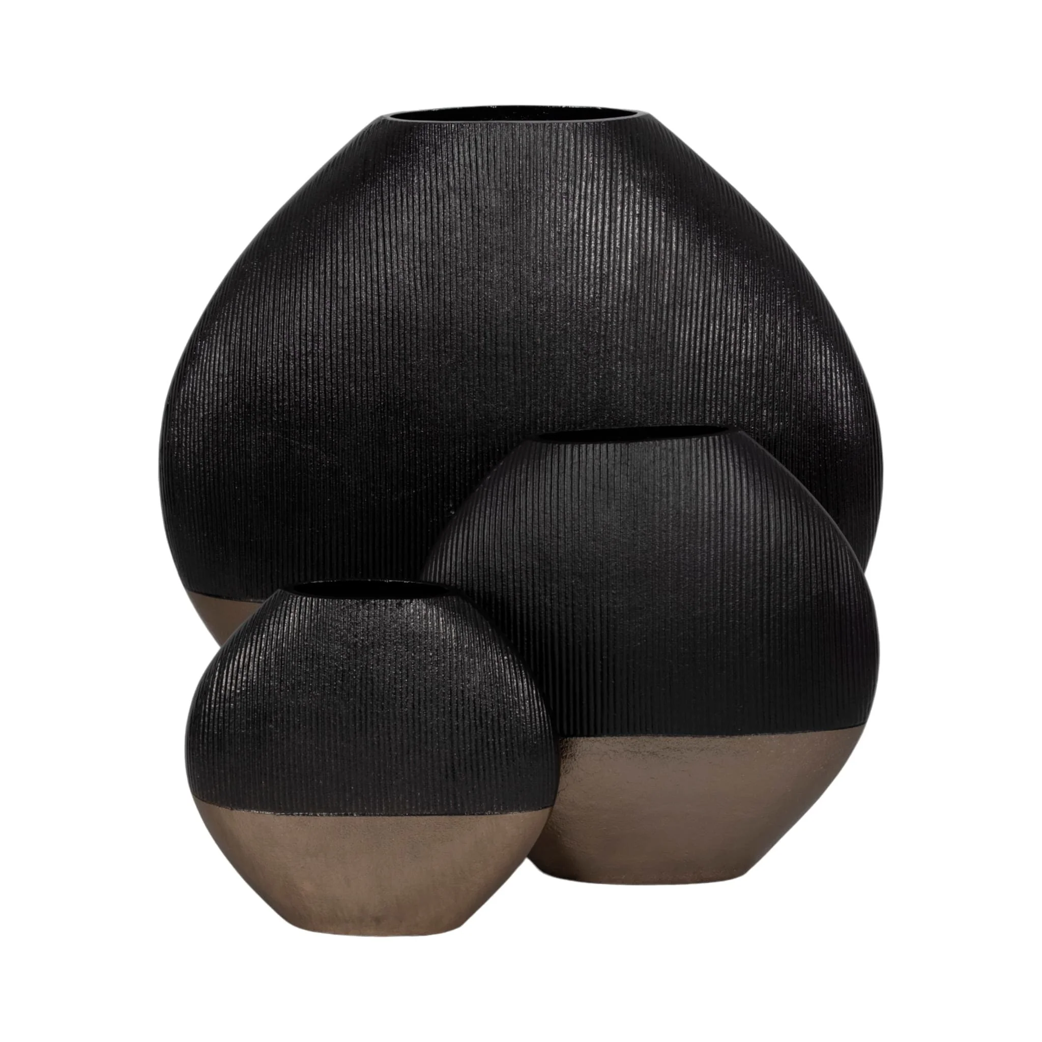 11" Color Block Round Vase, Black/brass Antique - Image 8