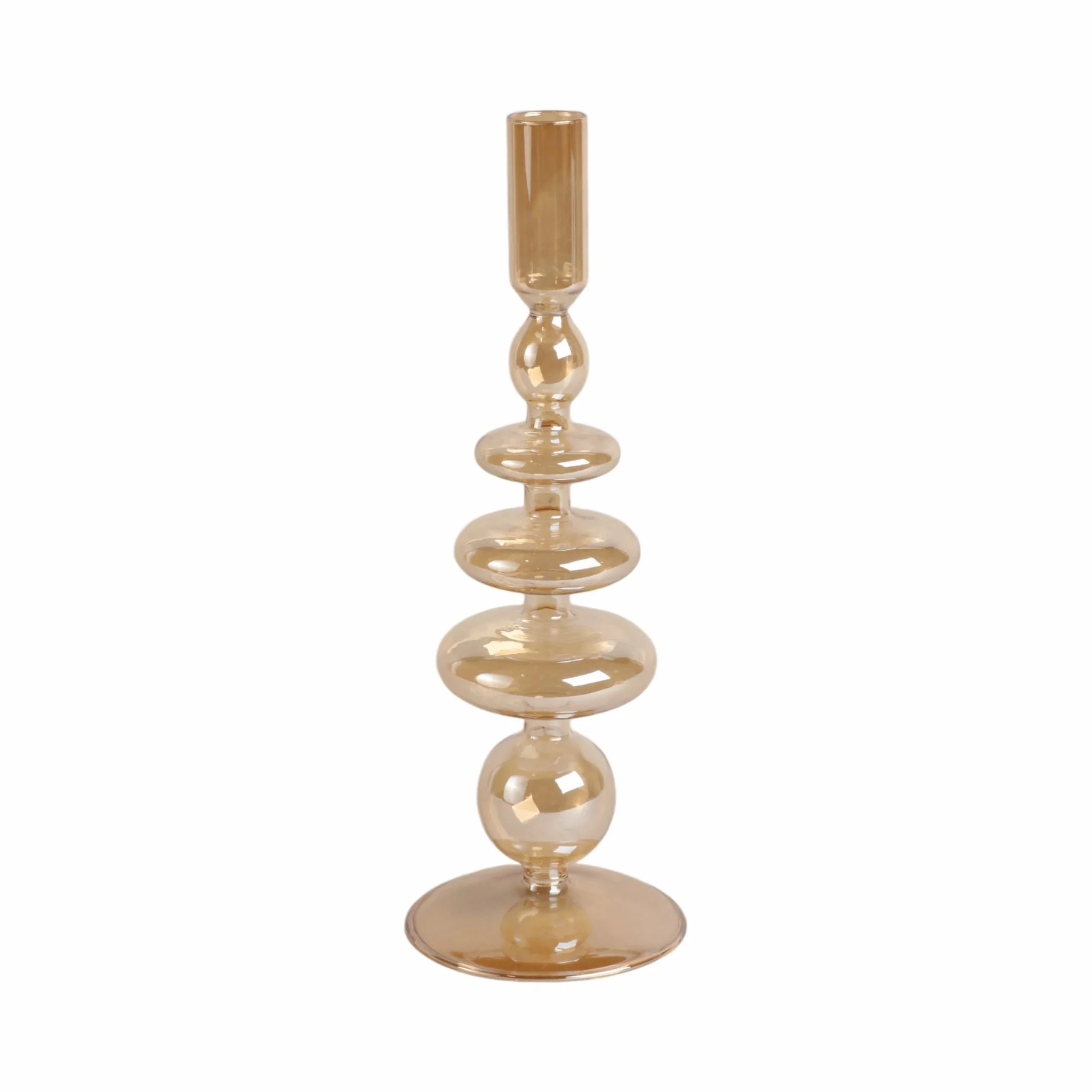 11" Vintage Glass Taper Candle Holder, Gold Luster