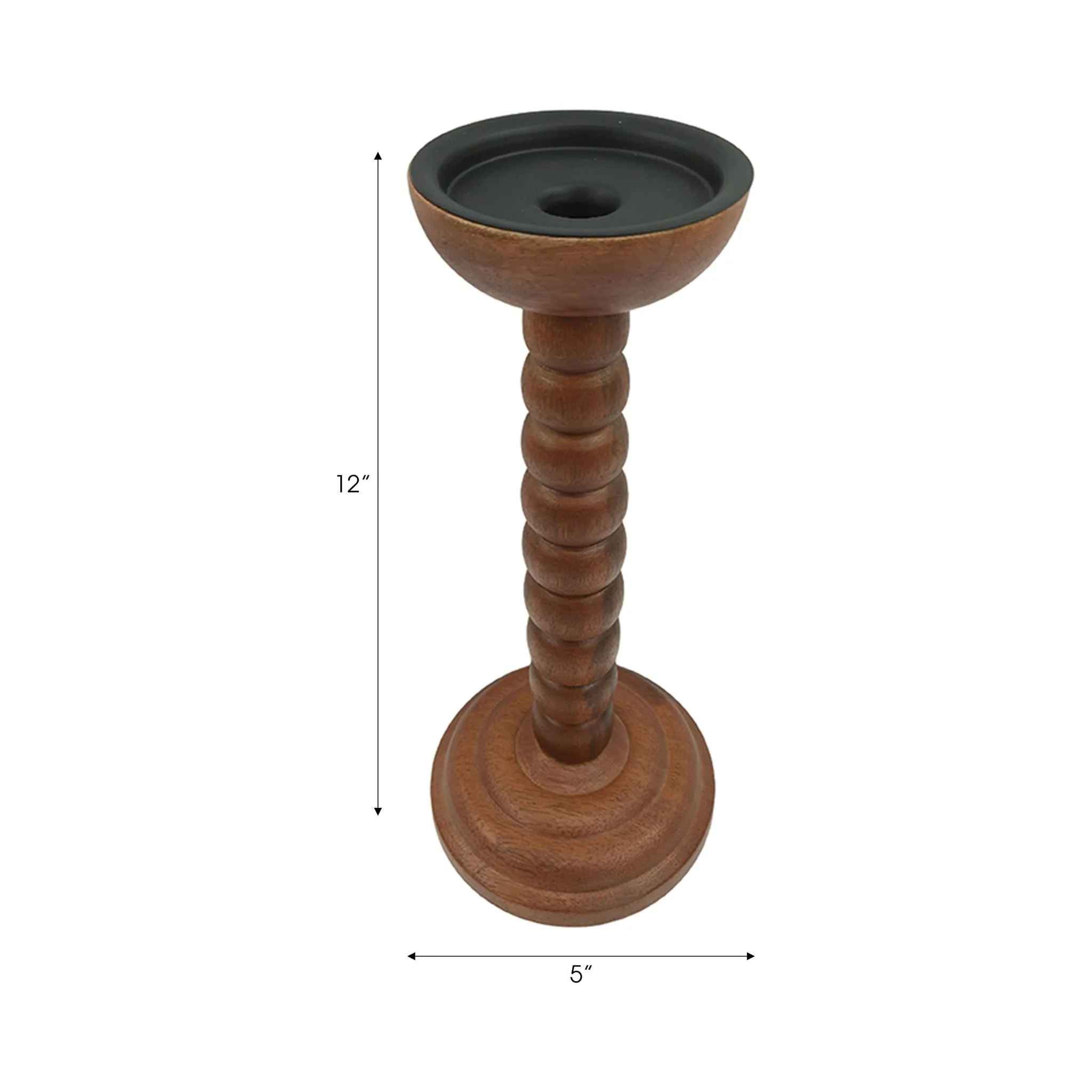 12x5" Stacked Pillar & Taper Holder, Walnut