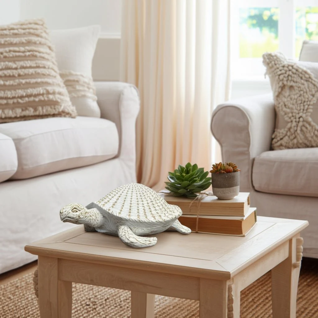 13" Sea Turtle Woven Pattern, White - Image 11