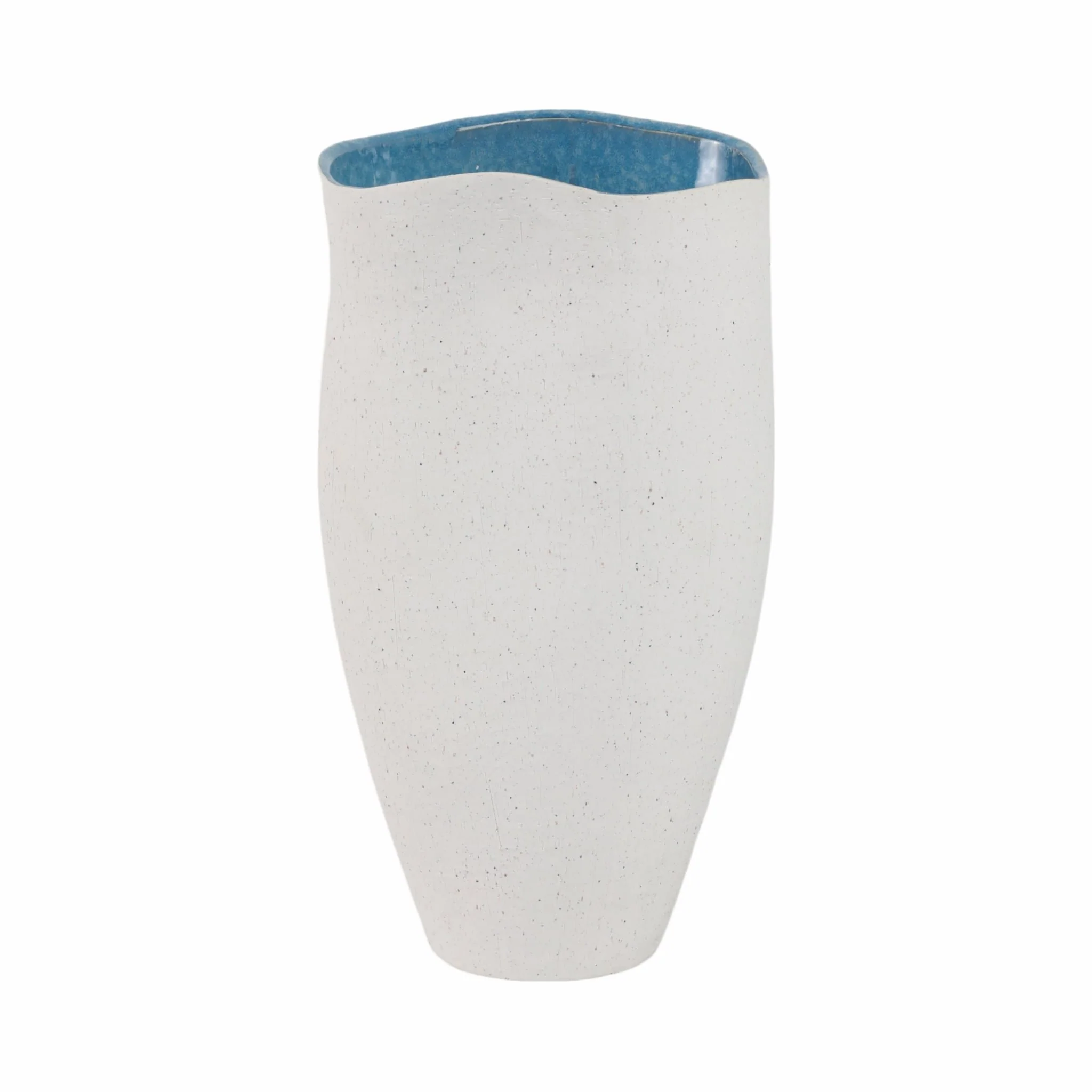 15x8" Textured Organic Vase Reactive Inside, White
