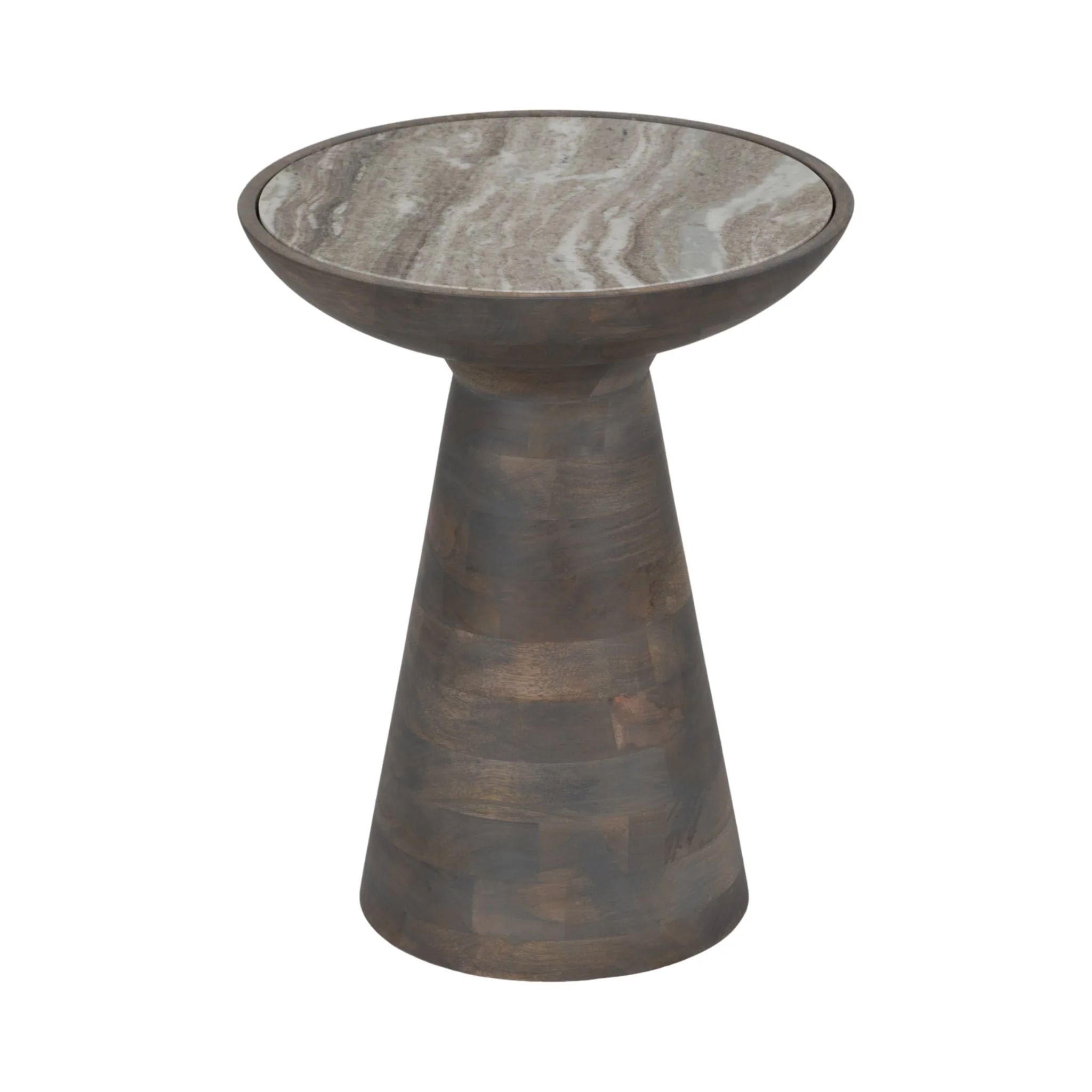 20" Wood Accent Table Baslana Marble Top, Blk