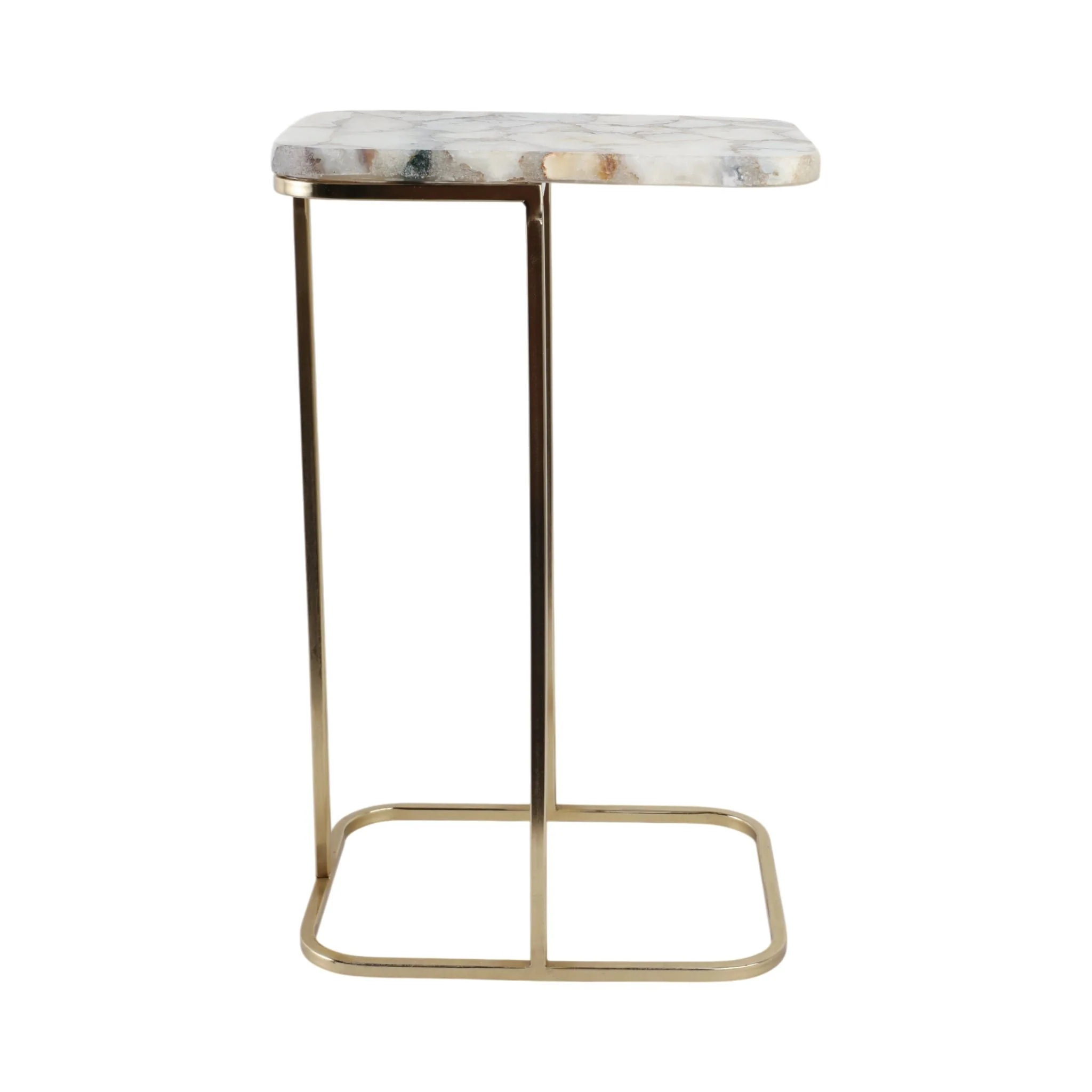 24x15" Agate Top C-table, White/gold