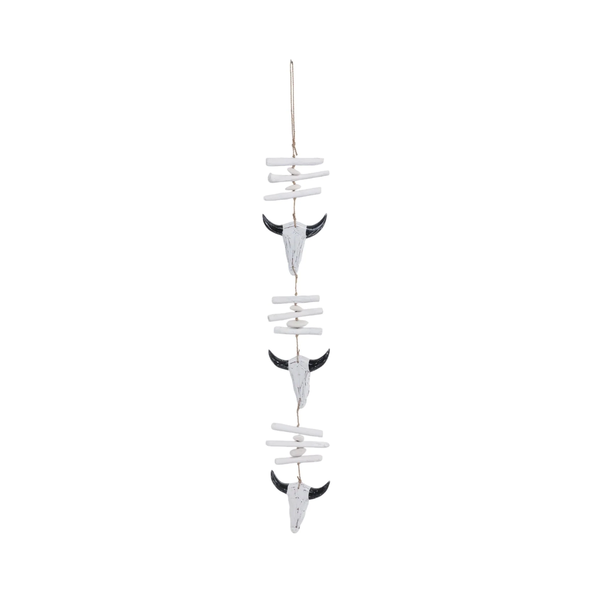 29" Wood Hanging Cow Skulls, Wht/blk