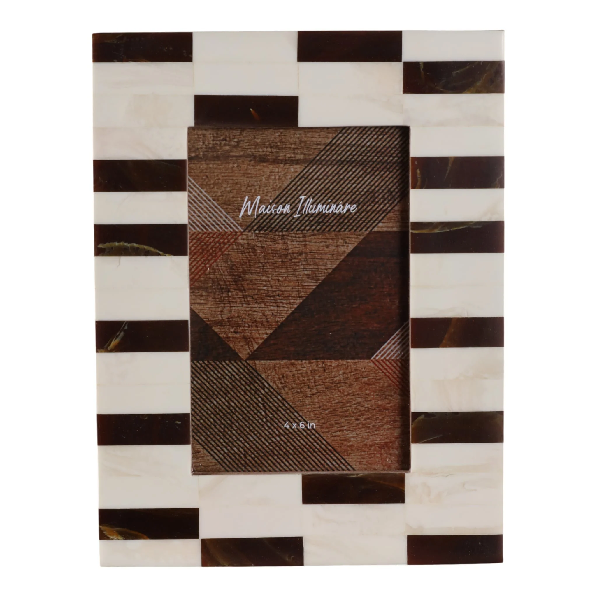 4x6 Small Stripe Photo Frame, Brown/ivory