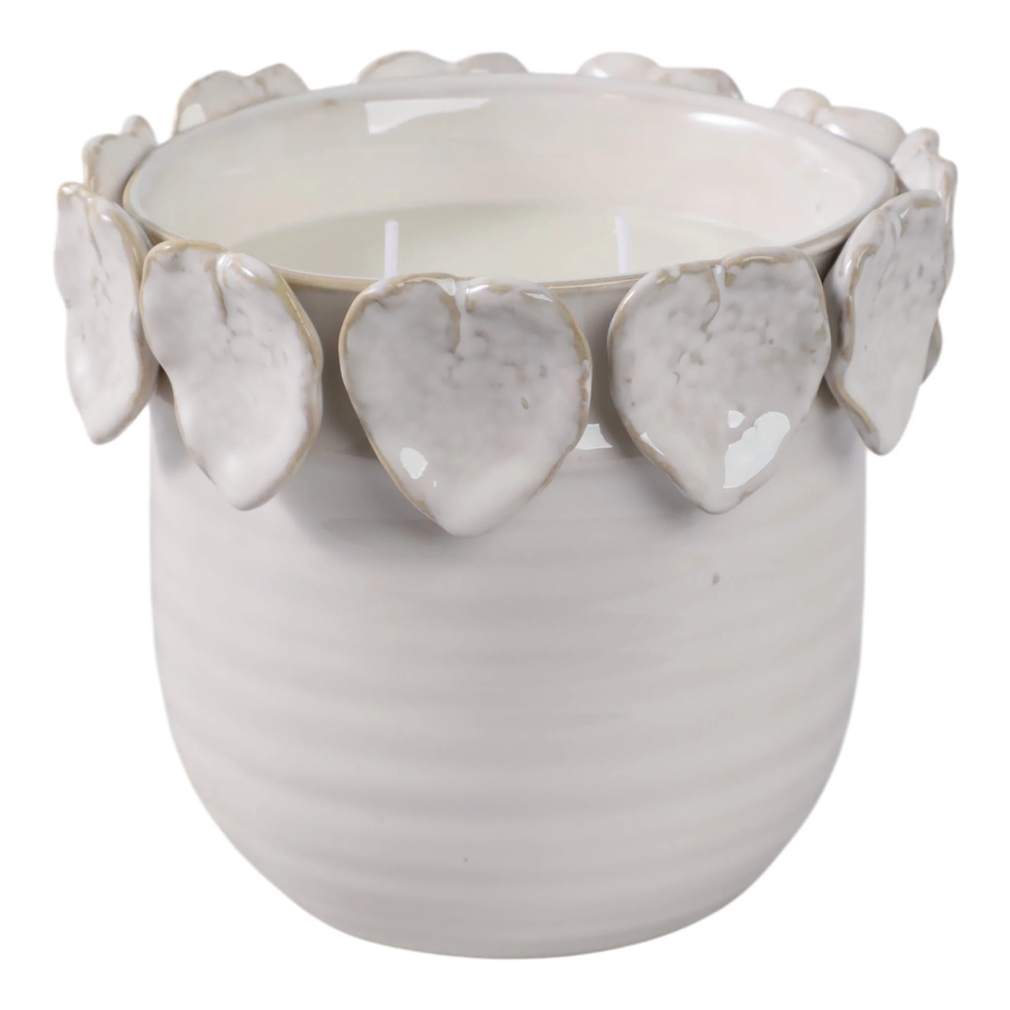 6" 17 Oz Wood Sage& Sea Salt Applique Candle,ivory