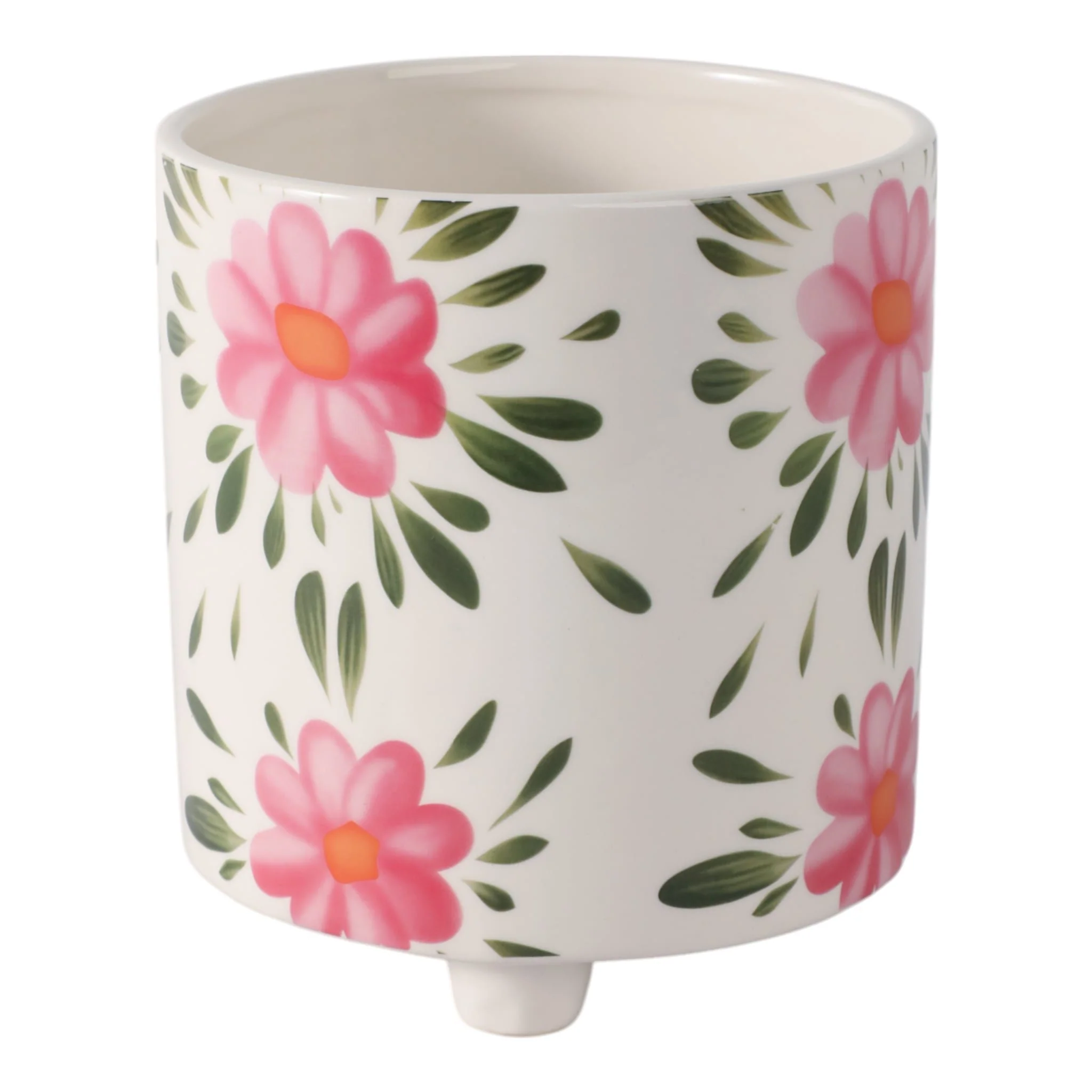 6" Footed Hand Painted Pink Flower Planter, Multi