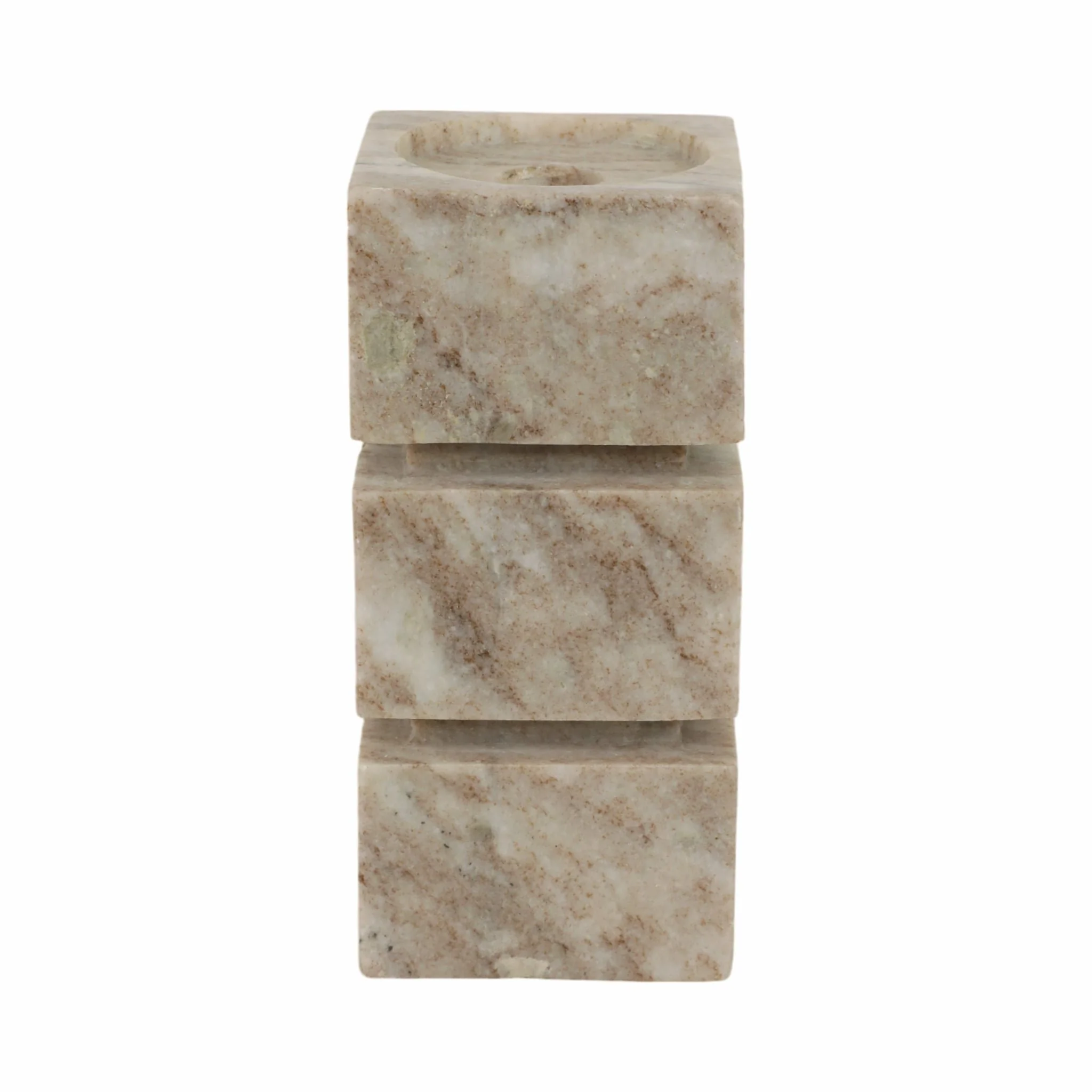 8" Onyx Marble Stacked Cubes Pillar Candleholder,