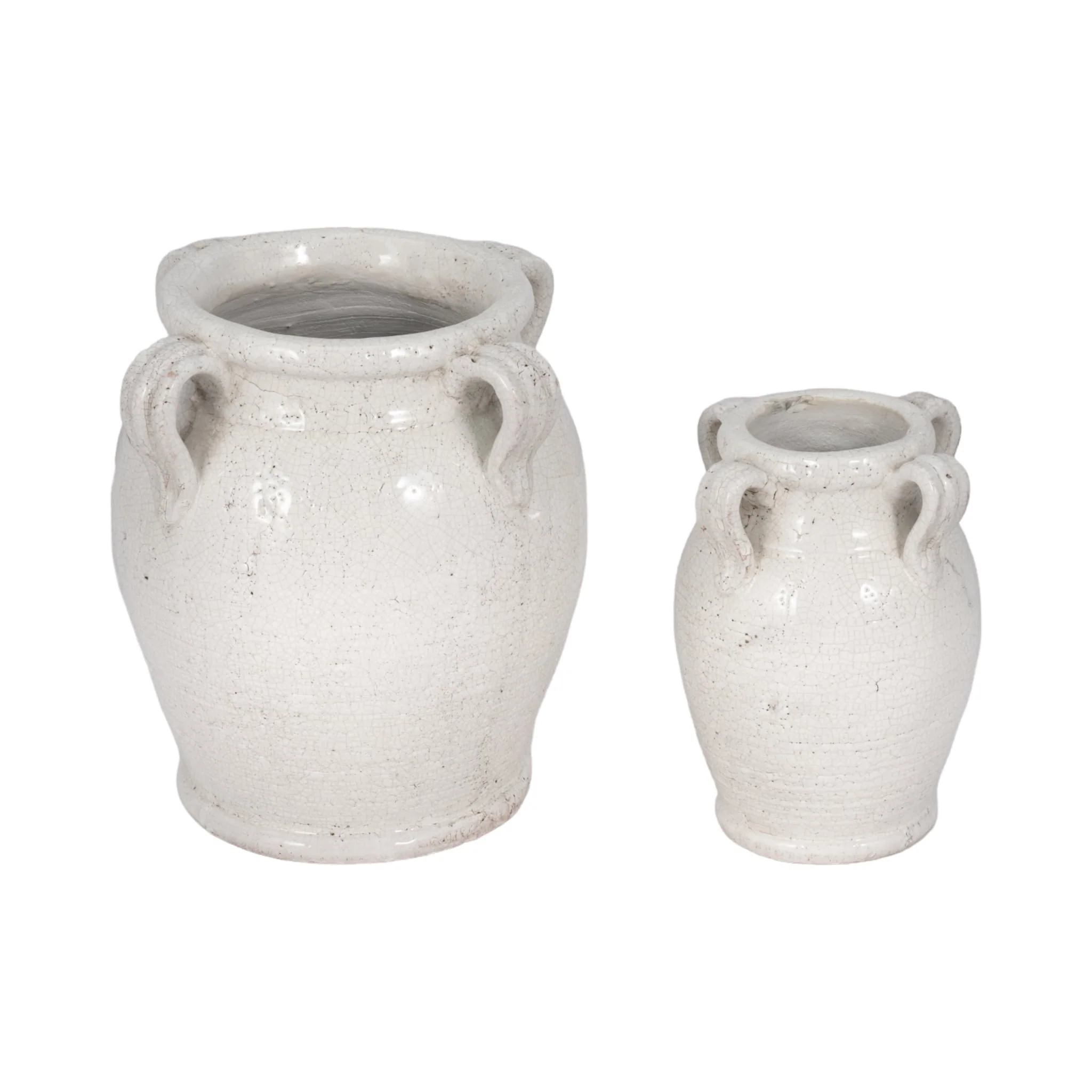 8" Vase With Handles, White Crackle - Image 7
