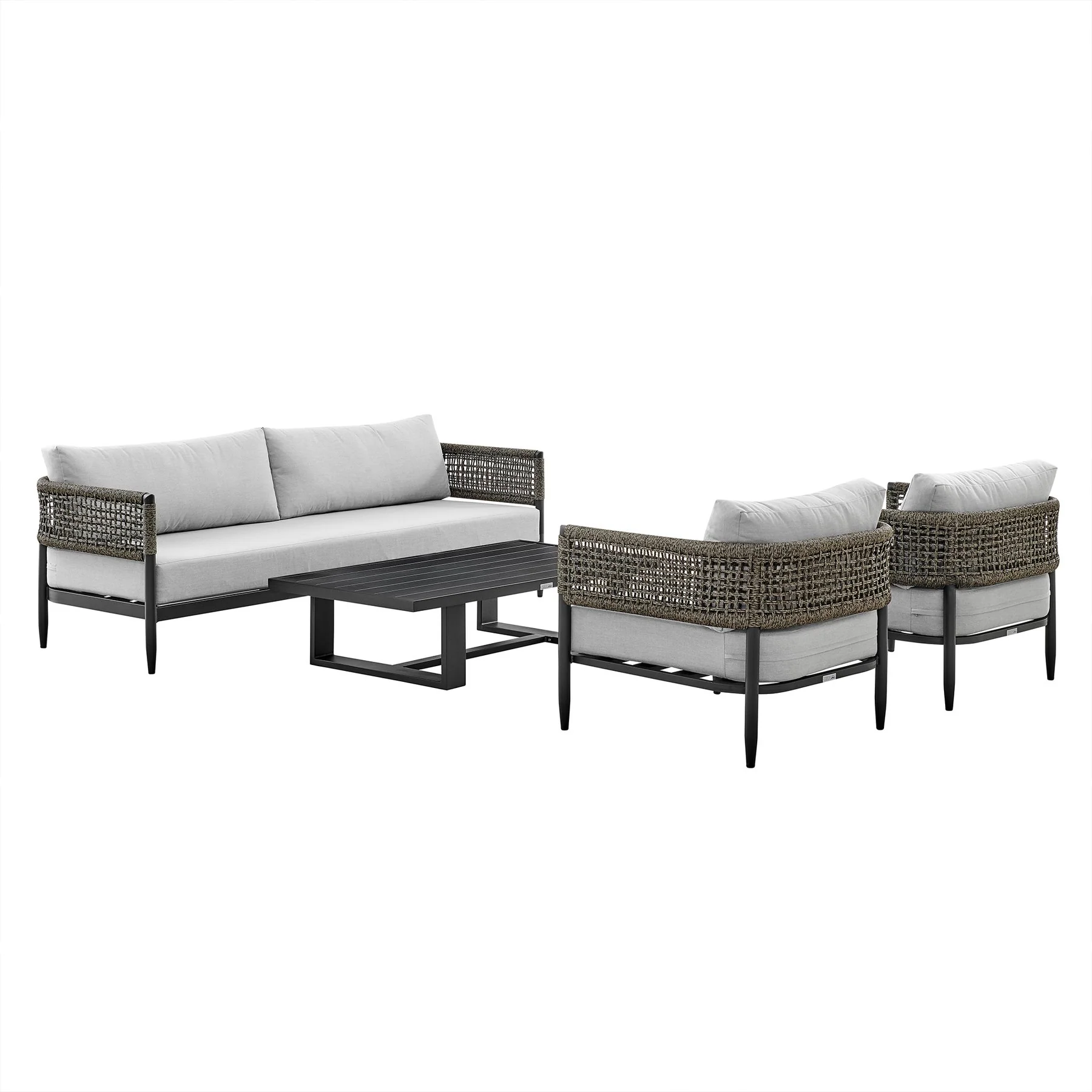 Alegria Aluminum and Rope Outdoor Sofa in Black and Gray