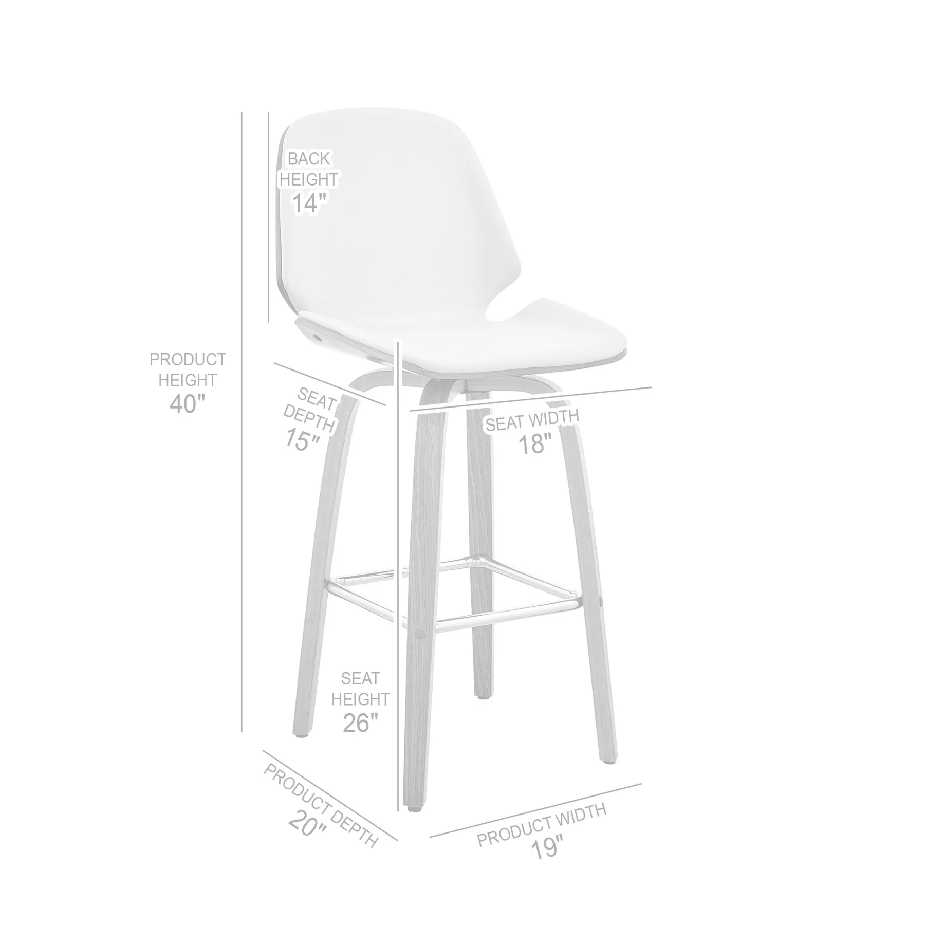 Arabela 26" Gray Faux Leather and Black Wood Swivel Bar Stool - Image 10