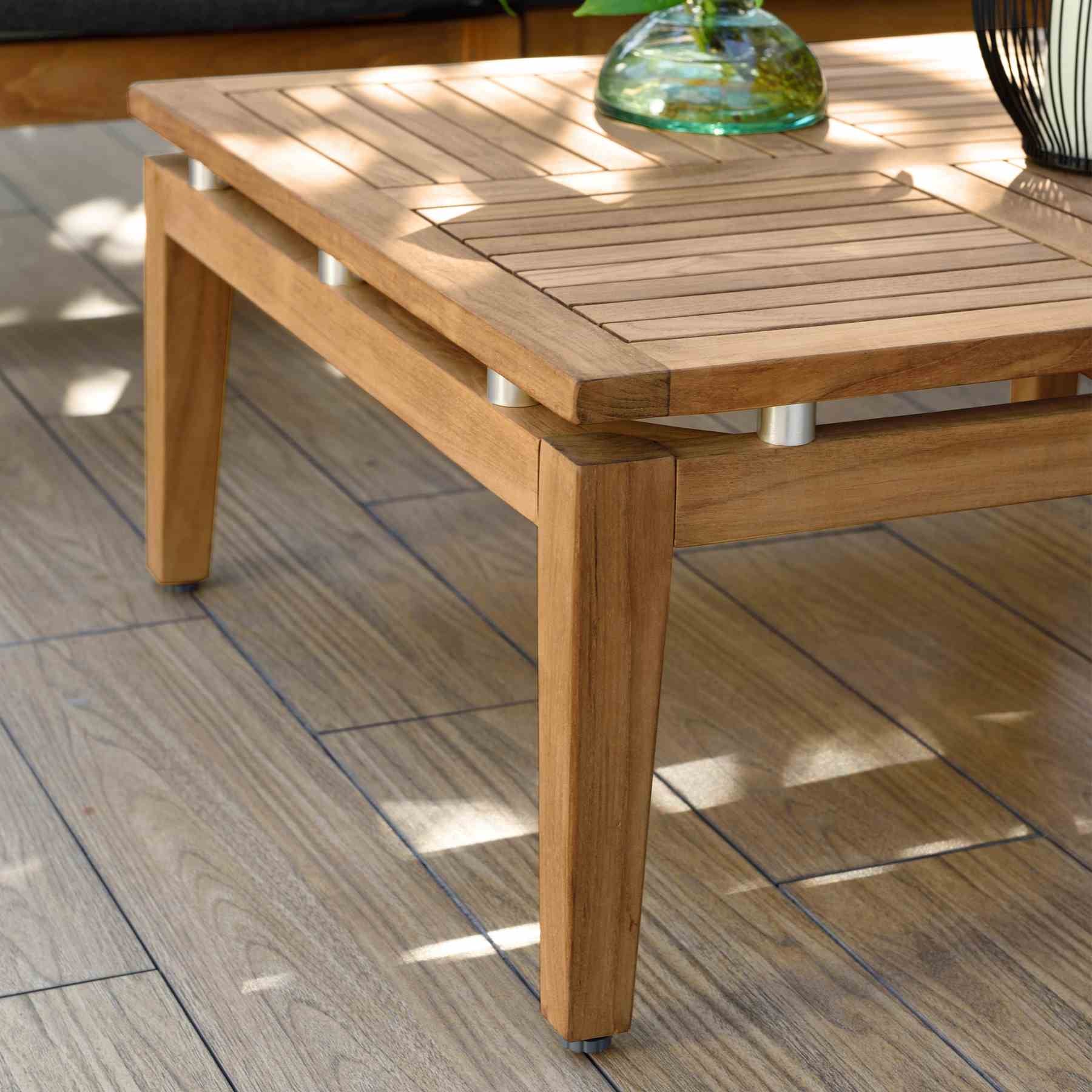 Arno Outdoor 3 Piece Teak Wood Seating Set in Beige Olefin - Image 7