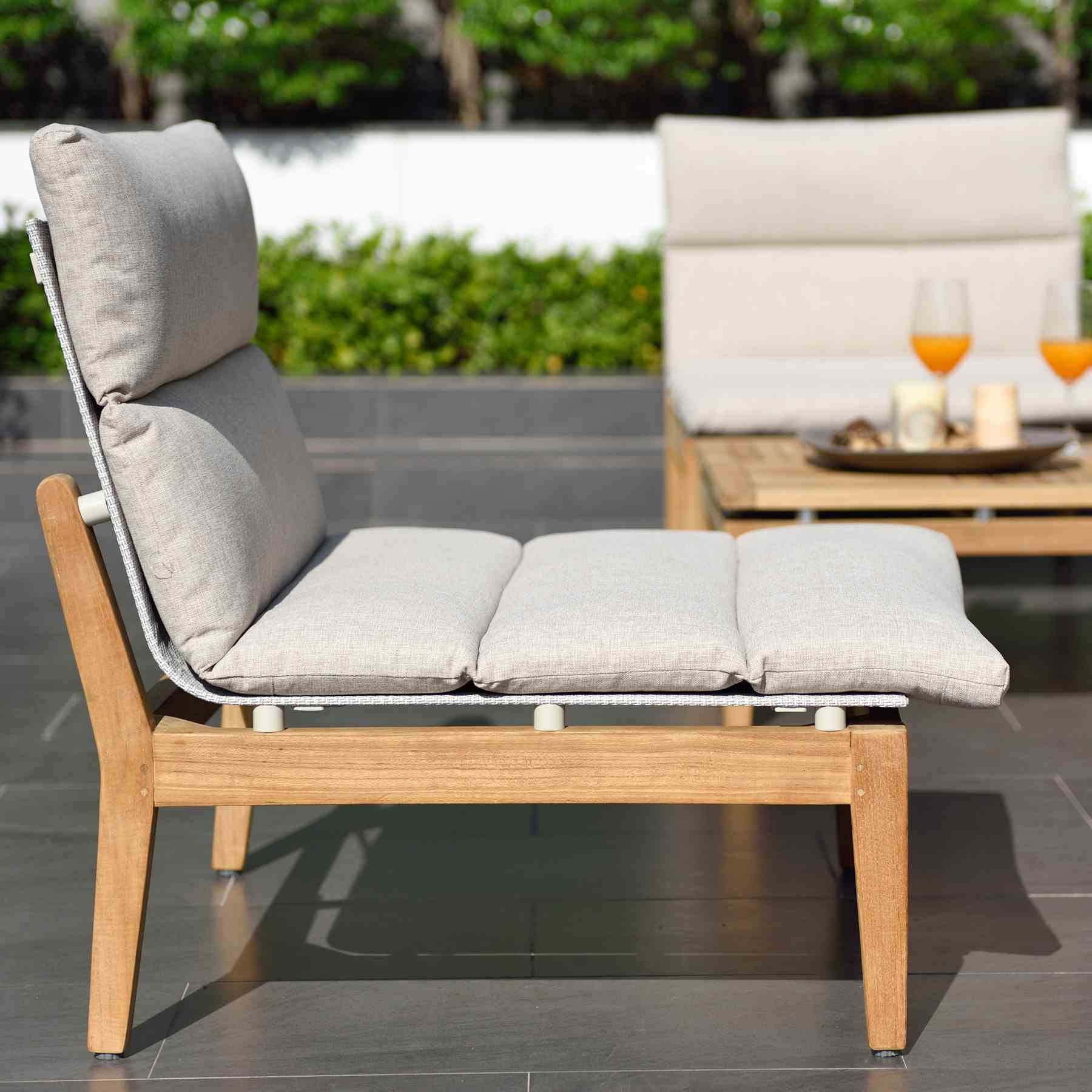 Arno Outdoor 5 Piece Teak Wood Seating Set in Beige Olefin - Image 11