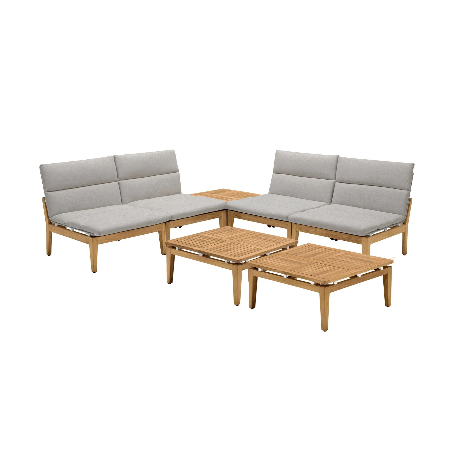 Arno Outdoor 7 Piece Teak Wood Seating Set in Beige Olefin
