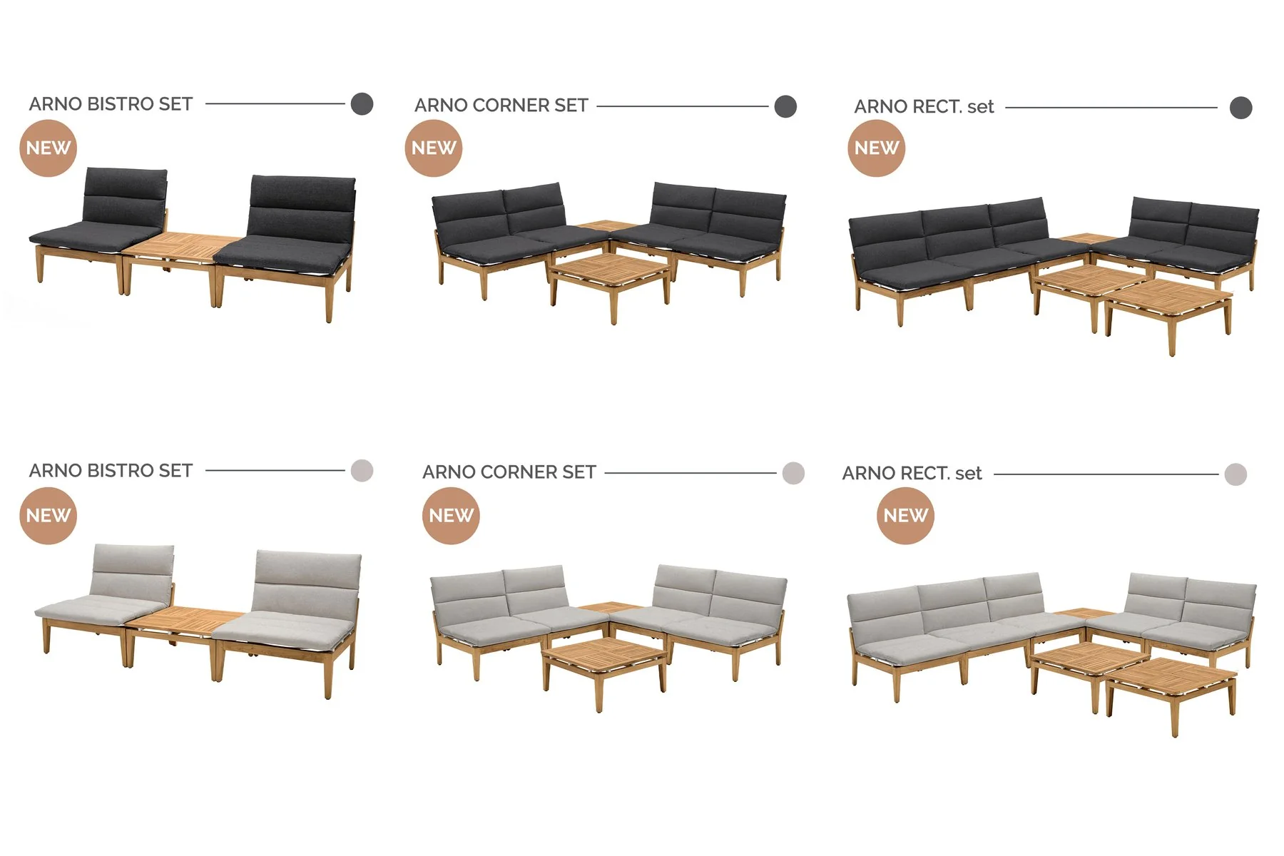 Arno Outdoor 8 Piece Teak Wood Seating Set in Charcoal Olefin - Image 10