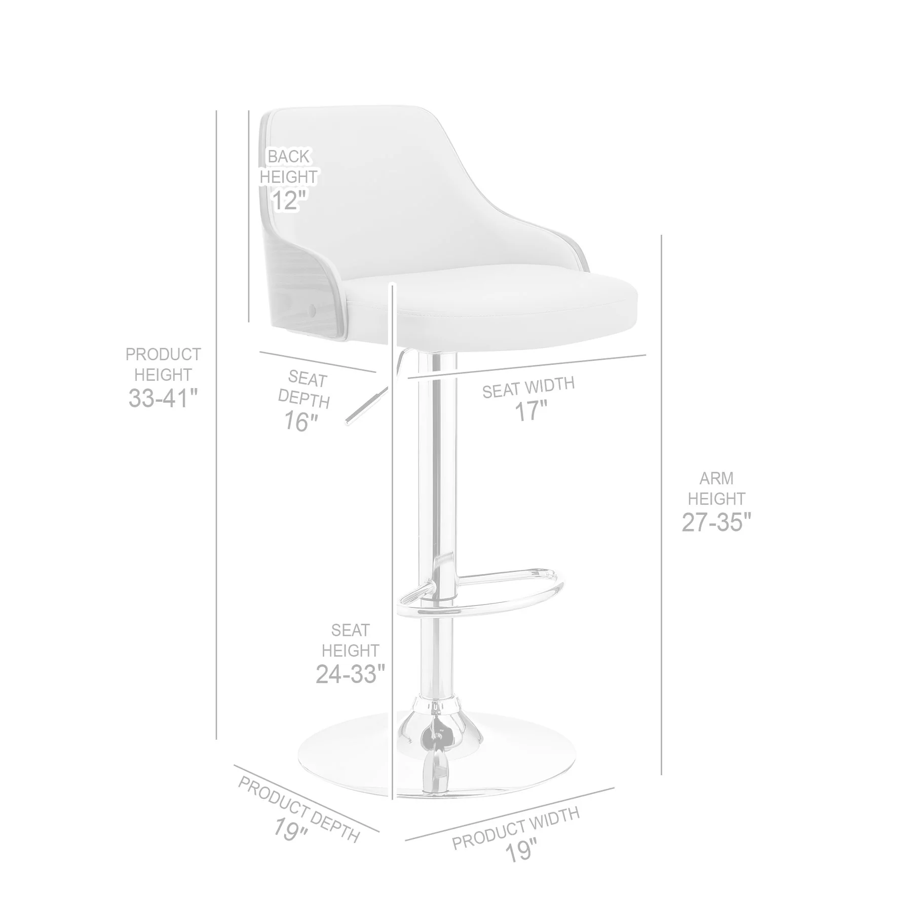 Asher Adjustable Gray Faux Leather and Chrome Finish Bar Stool - Image 10