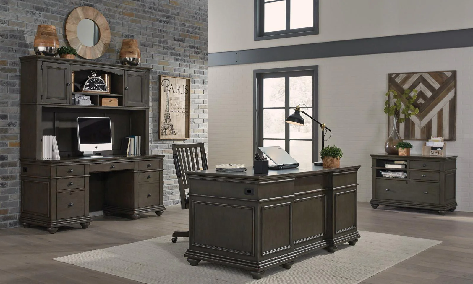 Aspenhome Oxford 66" Credenza and Hutch in Peppercorn - Image 2