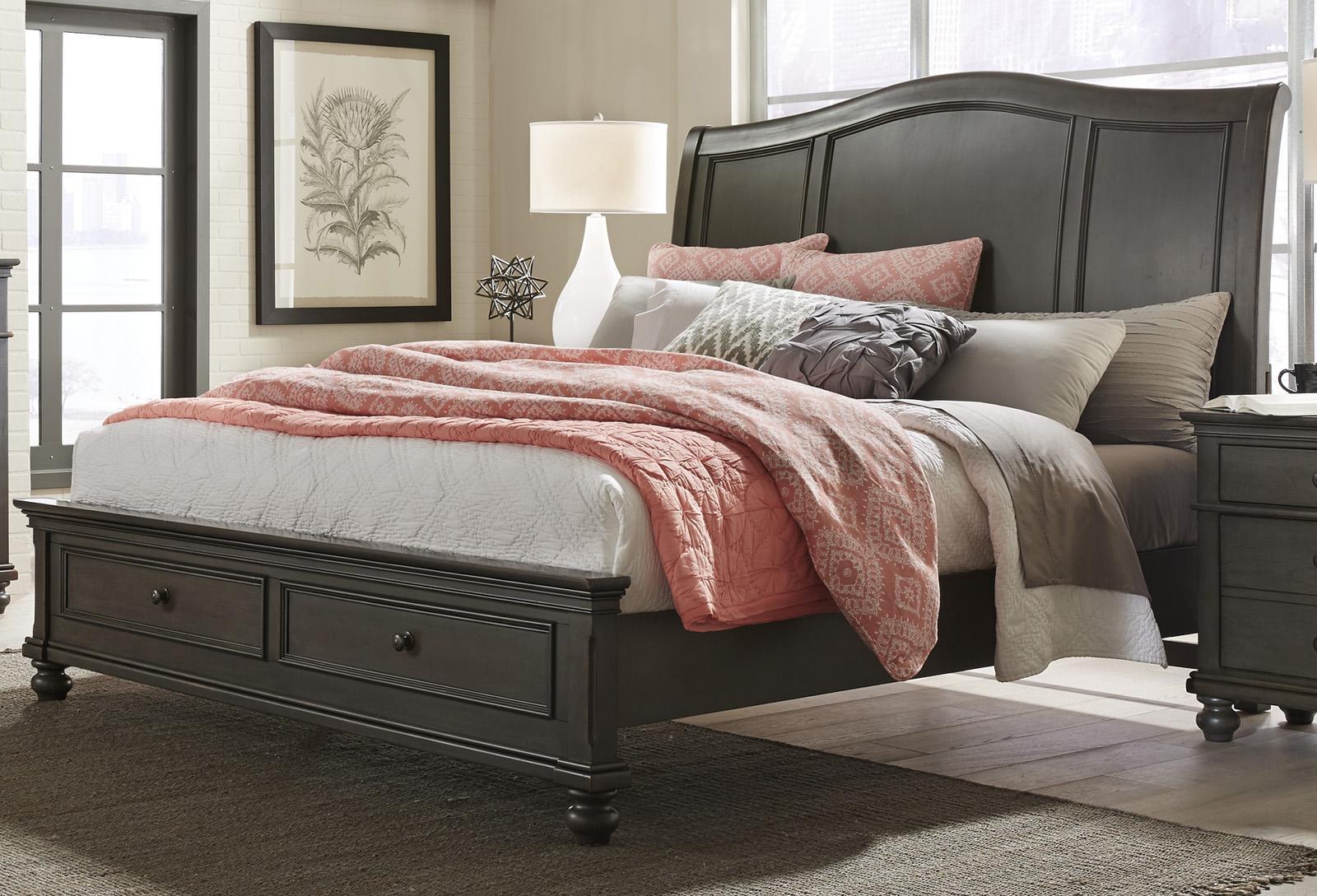 Aspenhome Oxford California King Sleigh Storage Bed in Peppercorn