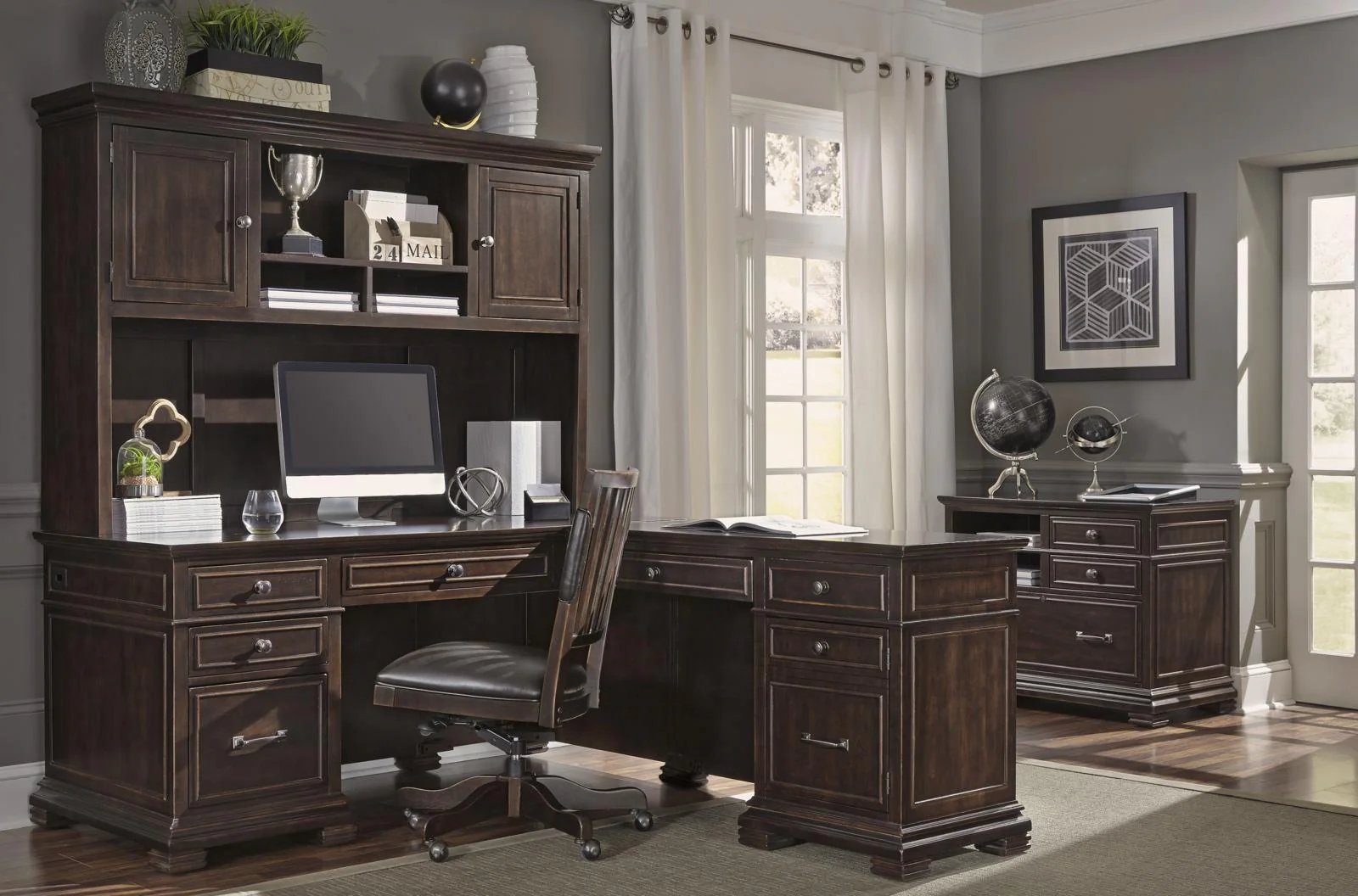 Aspenhome Weston 66" Desk, 48" Return Desk and Hutch in Brown - Image 2