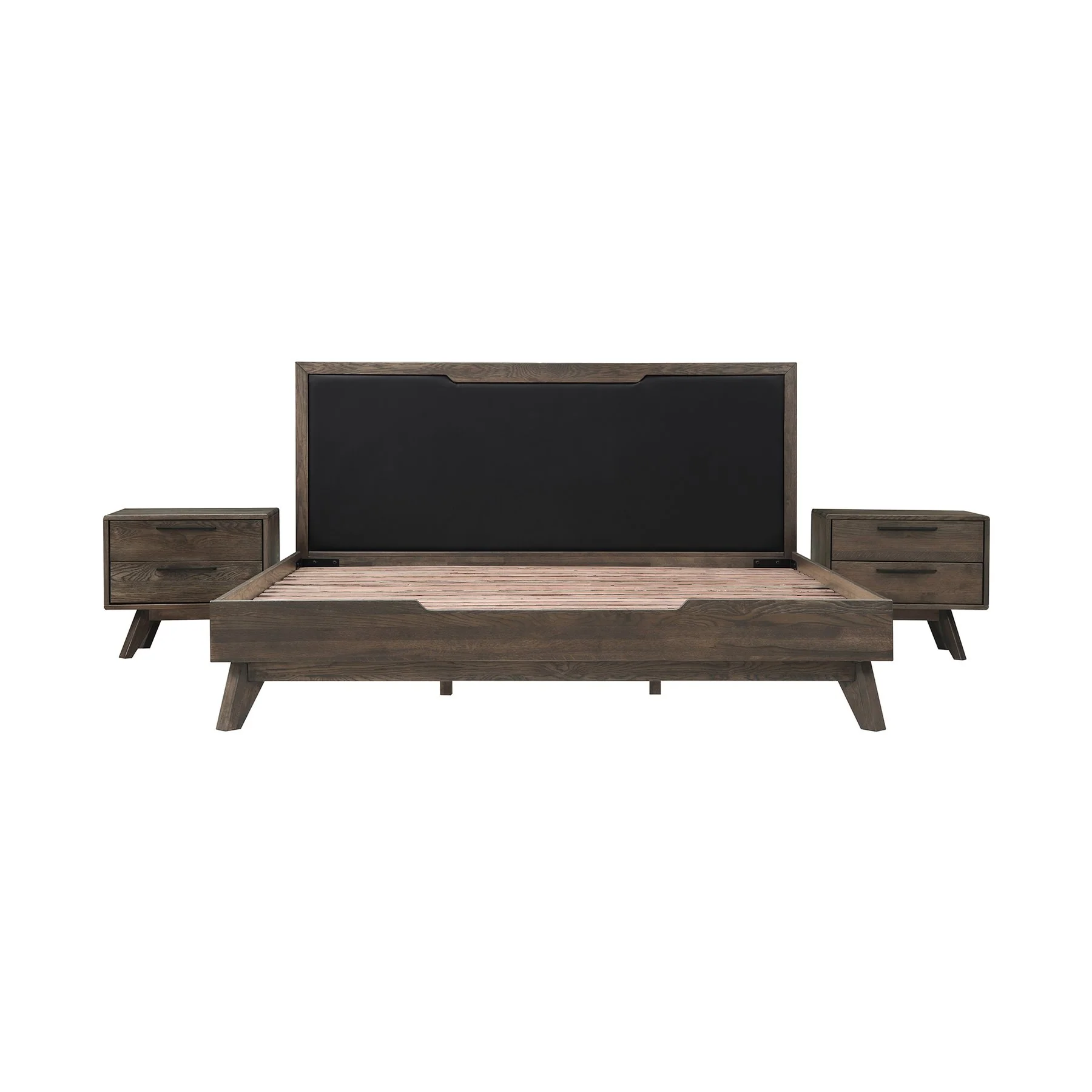 Astoria 3 Piece King Bedroom Set in Oak with Black Faux Leather