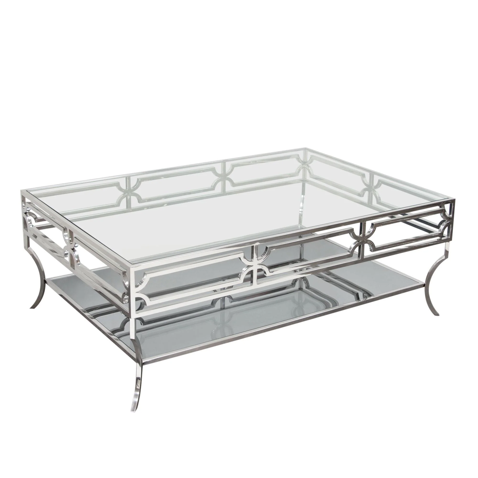 Avalon Cocktail Table with Clear Glass Top, Mirrored Shelf & Stainless Steel Frame by Diamond Sofa - Image 2