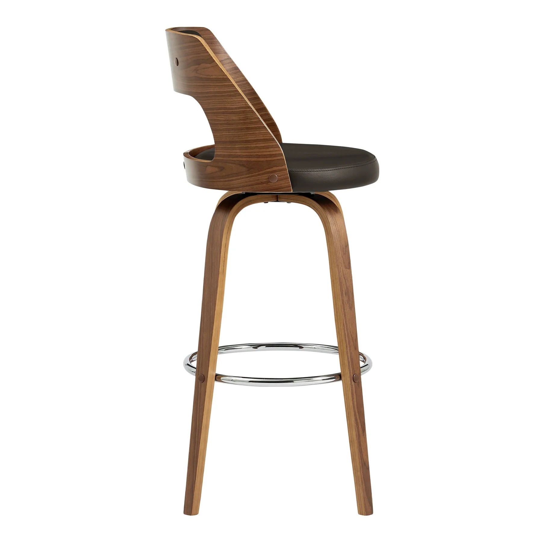 Axel 26" Swivel Counter Stool in Brown Faux Leather and Walnut Wood - Image 3