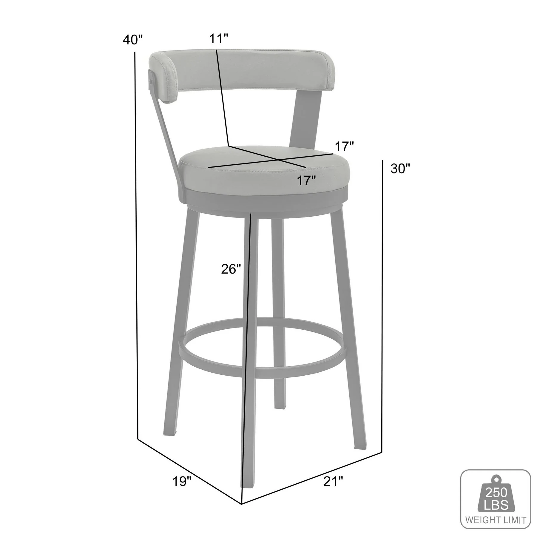 Bryant 30" Bar Height Swivel Bar Stool in Black Finish and Black Faux Leather - Image 9