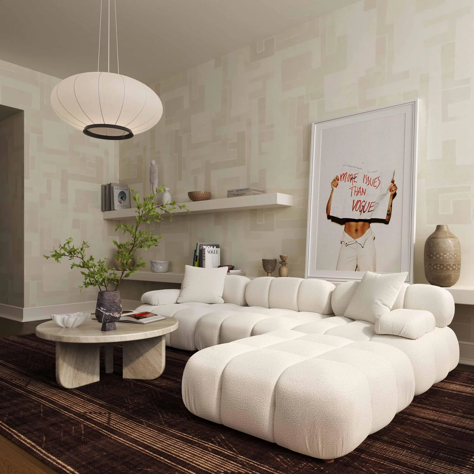 Calliope Cream Vegan Shearling Modular Armless Chair - Image 2