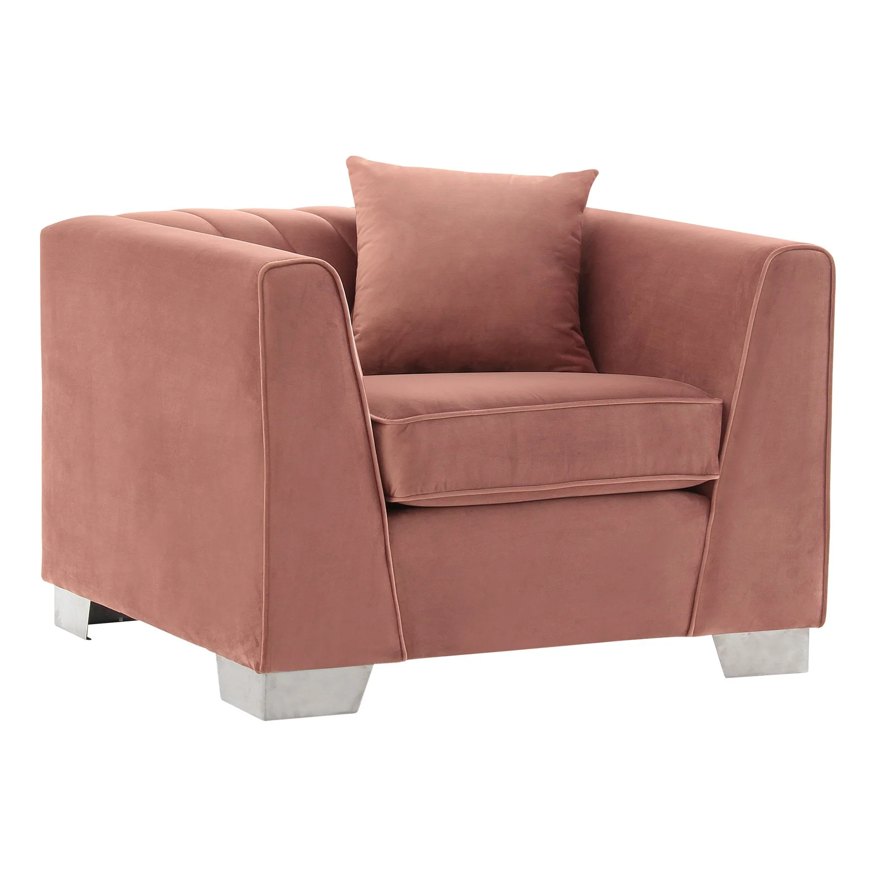 Cambridge Contemporary Chair in Brushed Stainless Steel and Blush Velvet