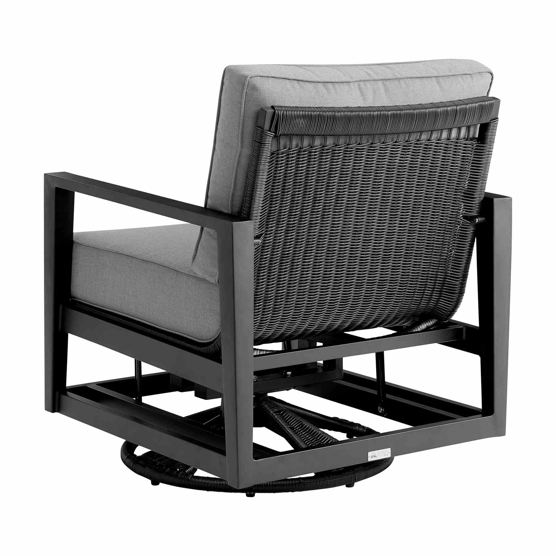 Cayman 3 Piece Black Aluminum Outdoor Seating Set with Dark Gray Cushions - Image 3