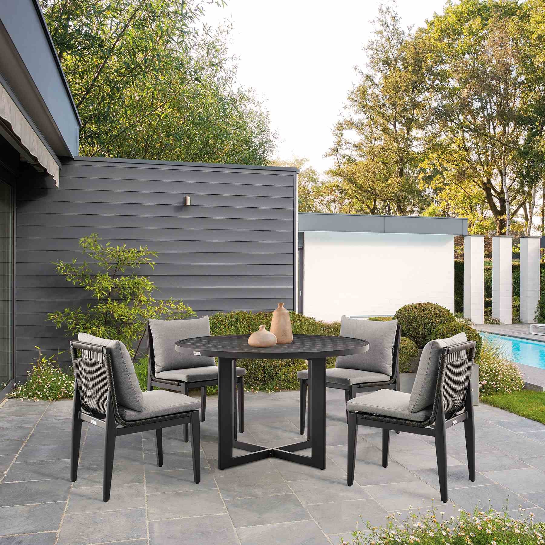 Cayman Outdoor Patio Dining Chairs in Aluminum with Gray Cushions - Set of 2 - Image 12