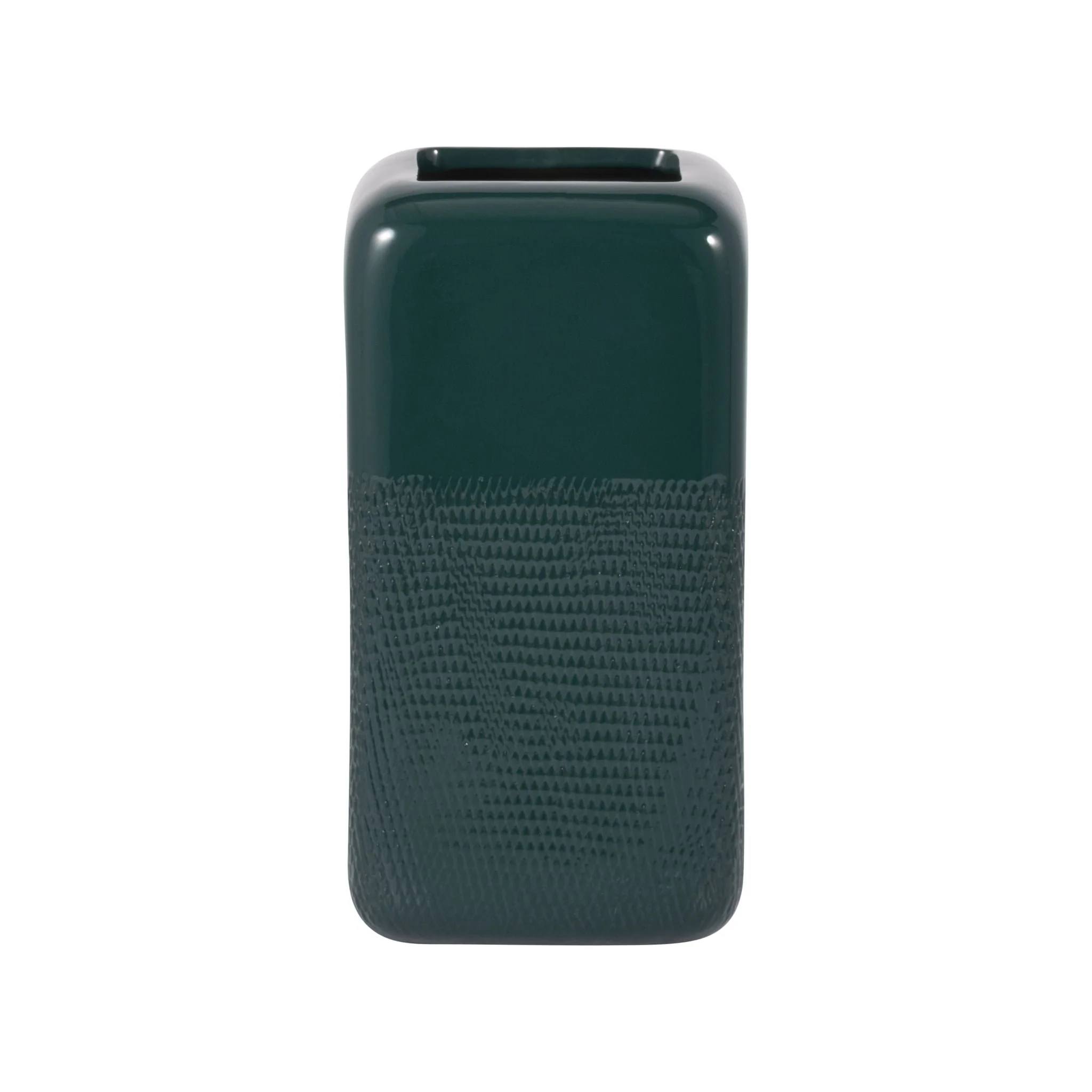 Cer, 10" Squared Grooved Vase, Forest Green