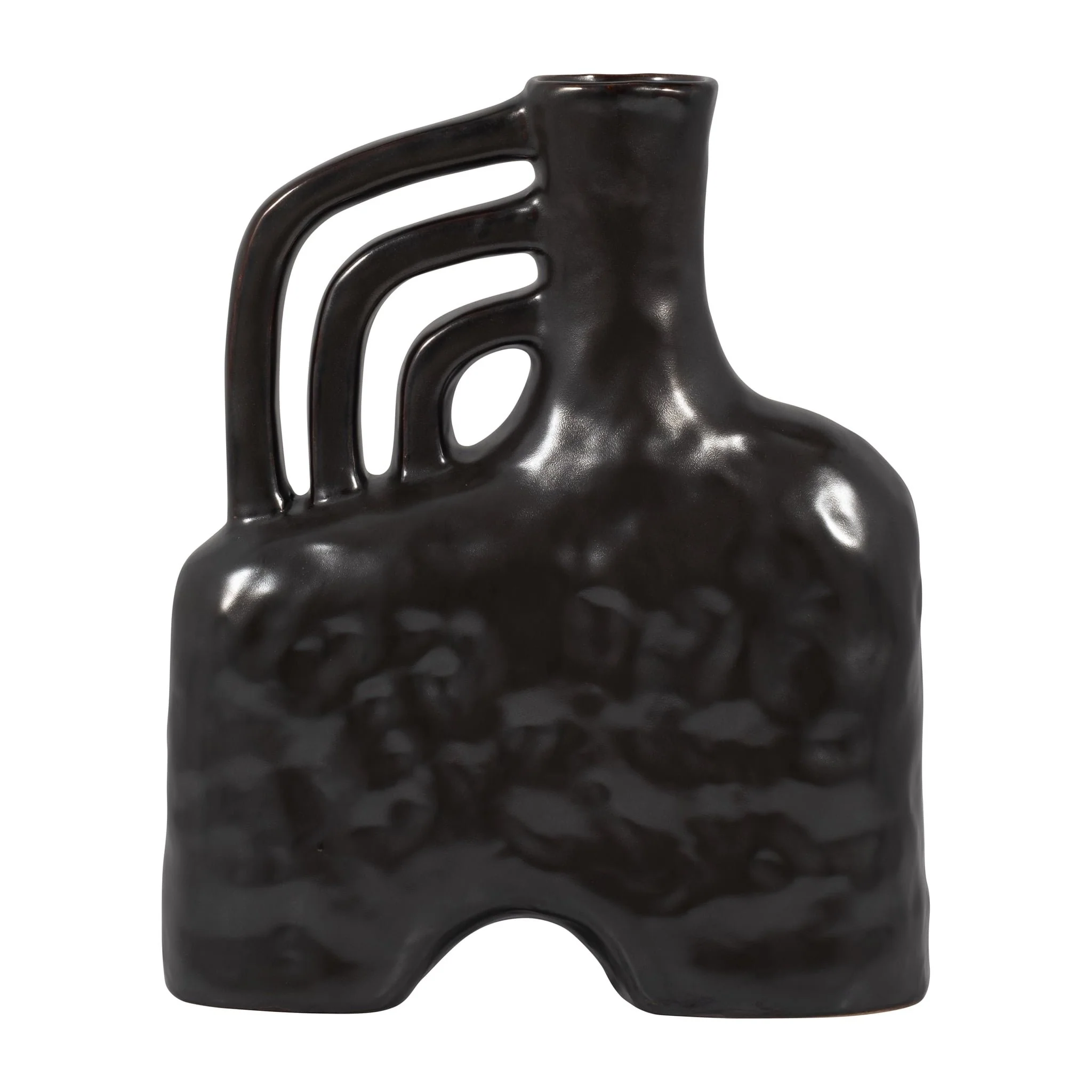 Cer, 12" Metallic Triple Handle Vase, Black