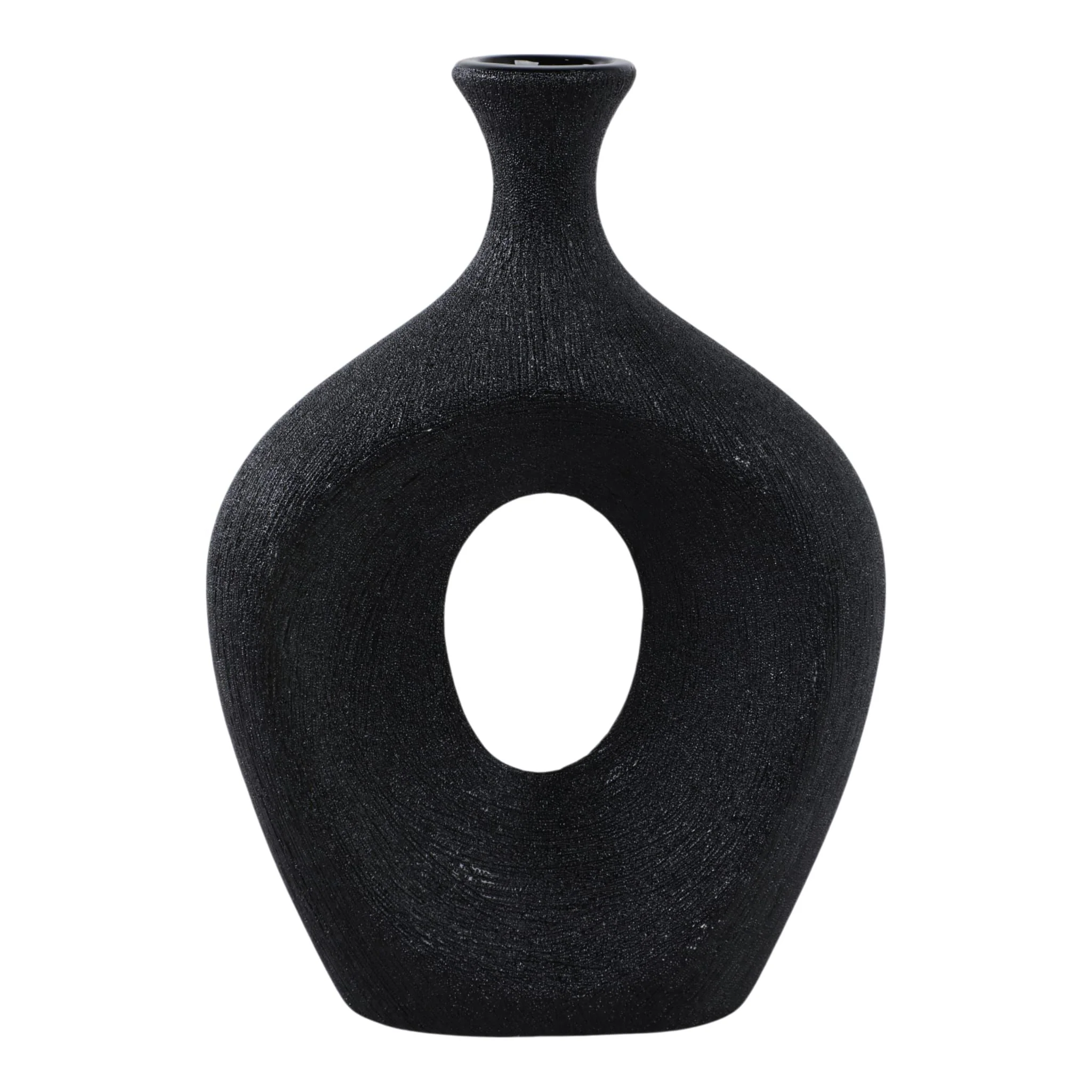 Cer, 13" Beaded Oval Vase Cut-out, Black