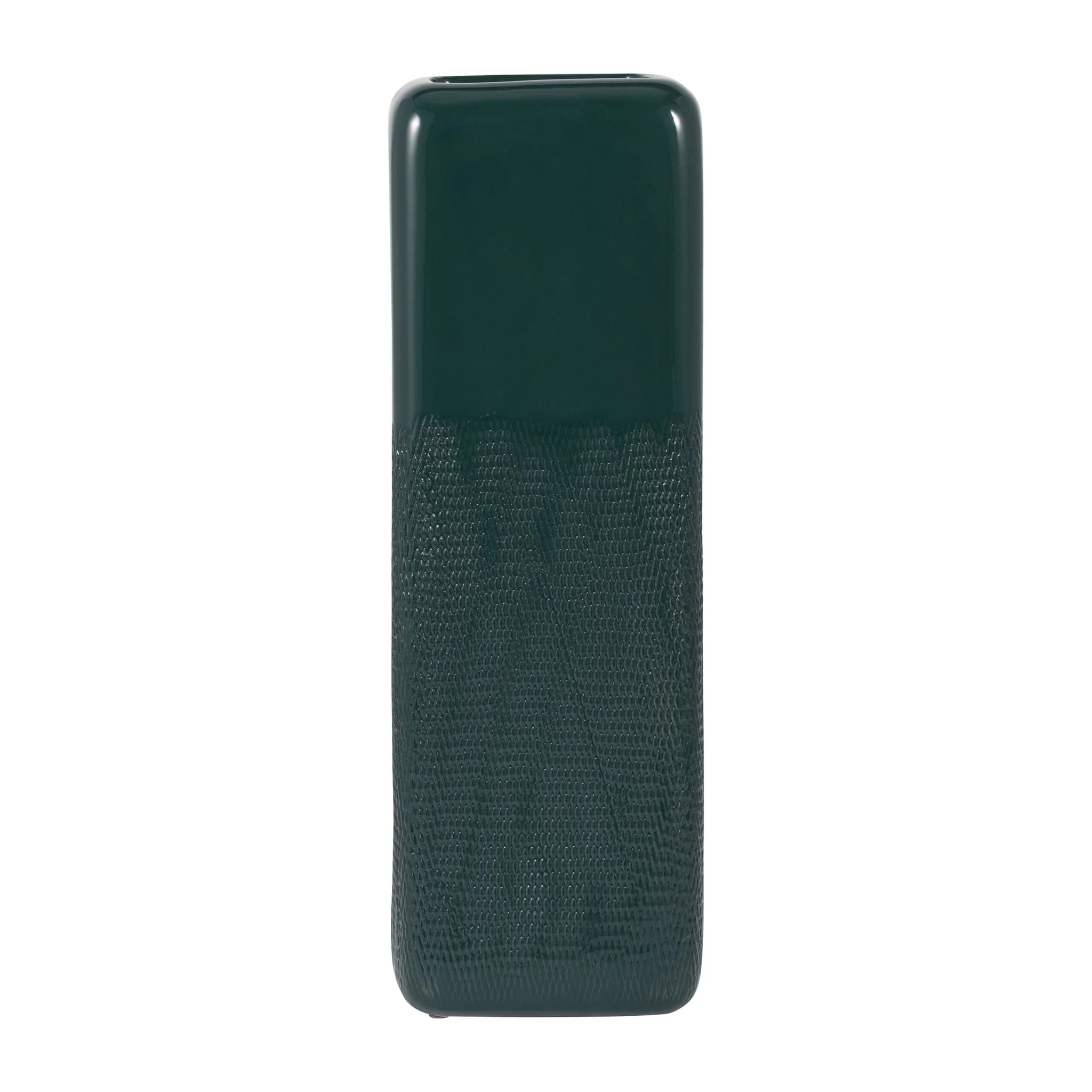 Cer, 18" Squared Grooved Vase, Forest Green
