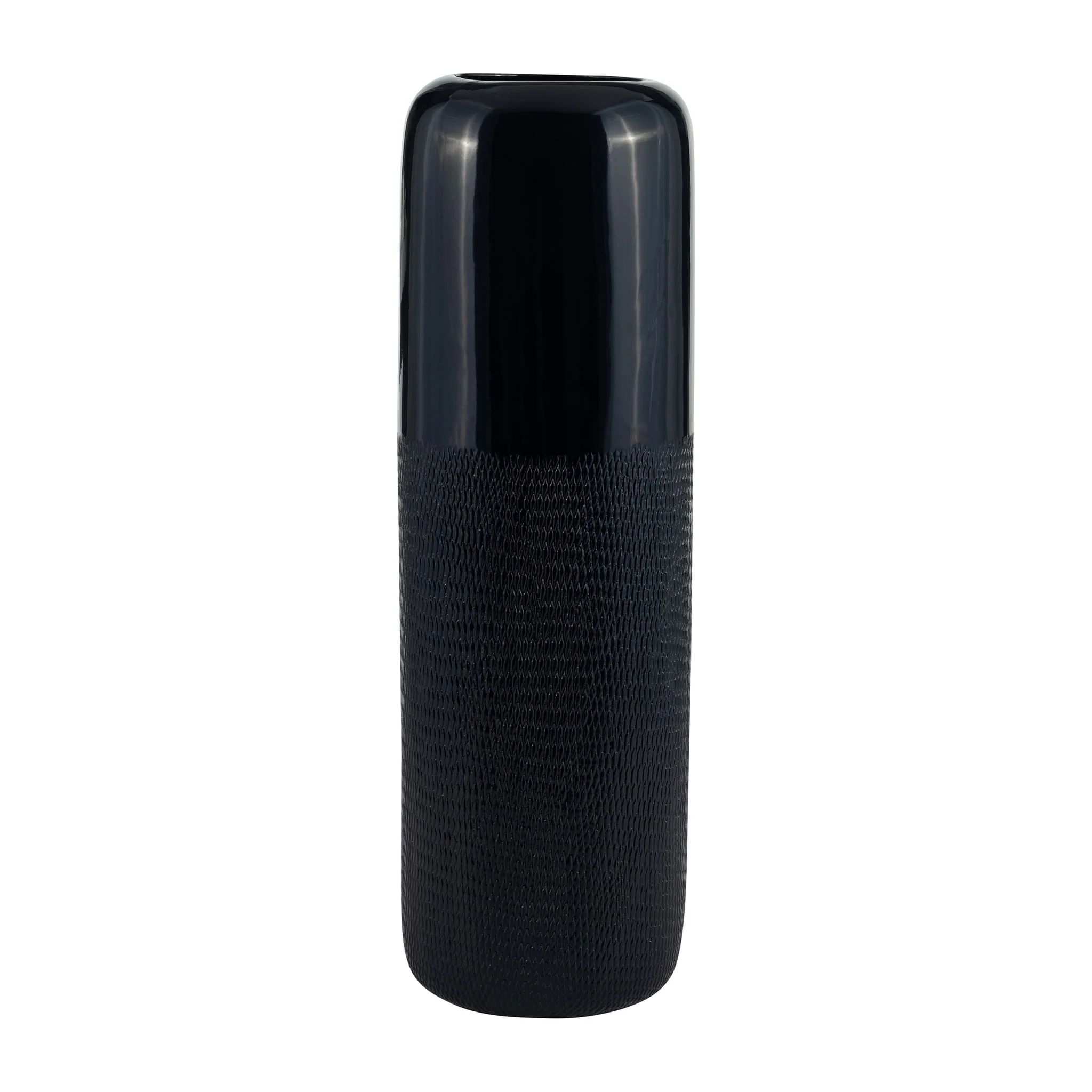 Cer, 18"h Grooved Vase, Navy Blue