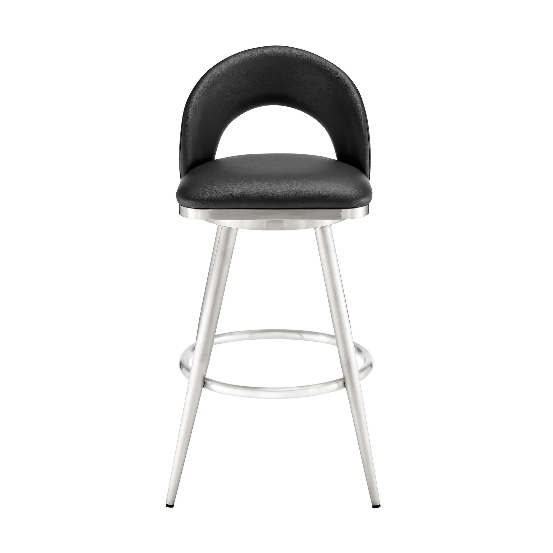Charlotte 30" Swivel Bar Stool in Brushed Stainless Steel with Black Faux Leather - Image 2