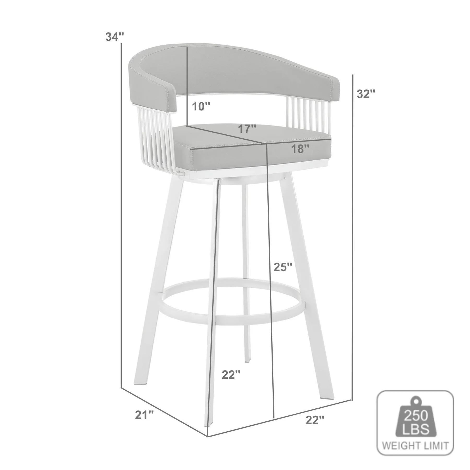 Chelsea 25" Swivel Counter Stool with Brushed Stainless Steel and White Faux Leather - Image 7