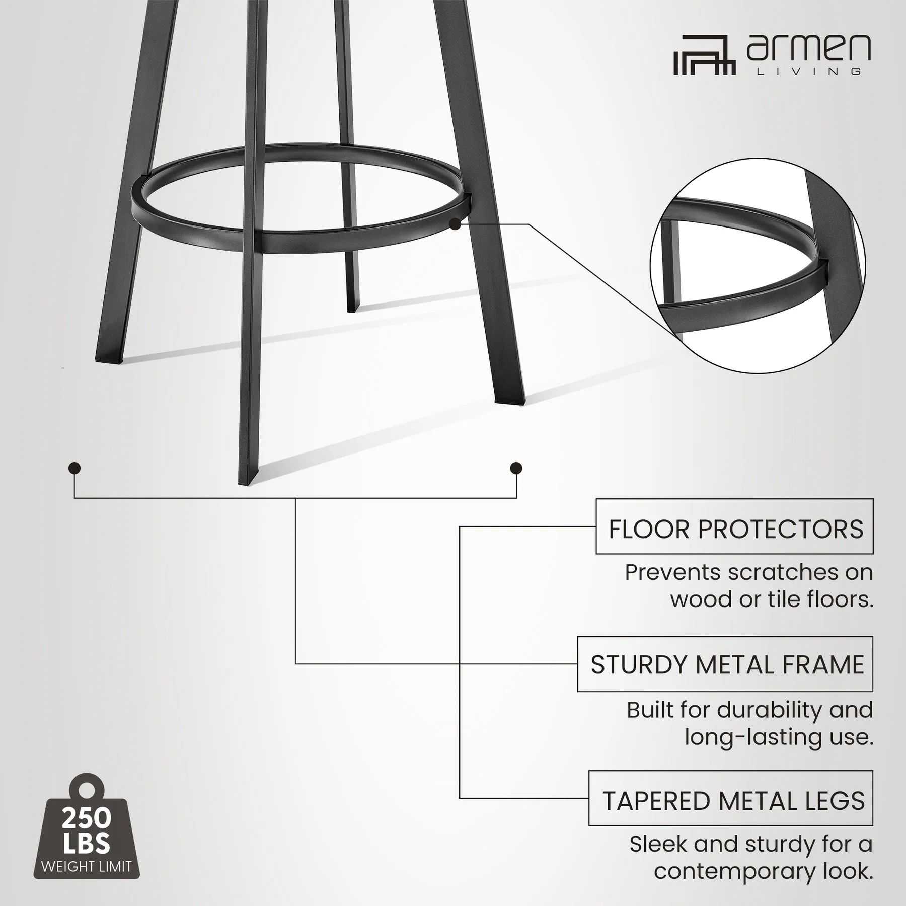 Chelsea 25" Swivel Counter Stool with Matte Black Finish and Black Faux Leather - Image 12
