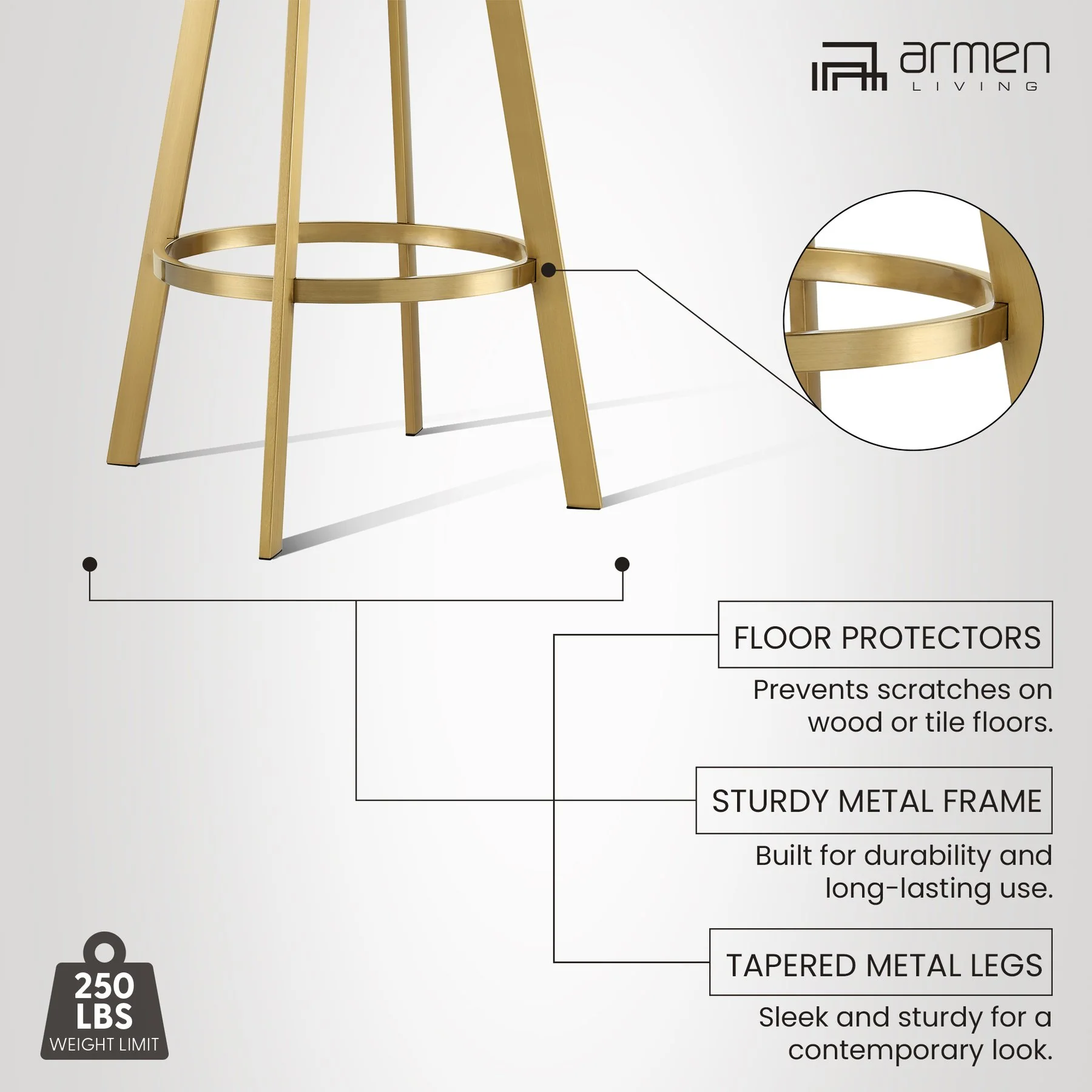 Chelsea 26" Swivel Counter Stool with Gold Brushed Stainless Steel and Taupe Fabric - Image 12