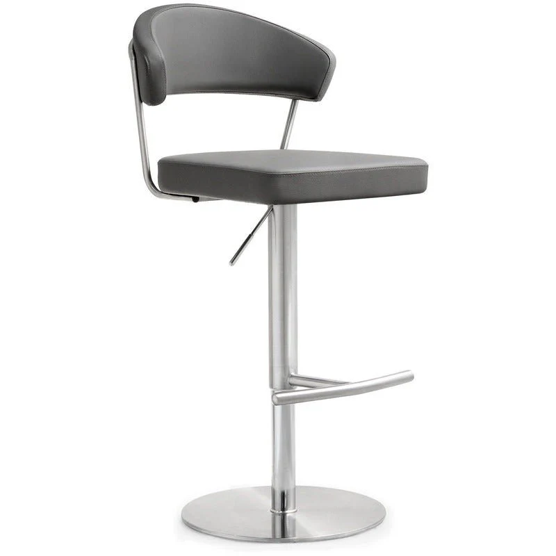 Cosmo Grey Performance Vegan Leather and Stainless Steel Barstool