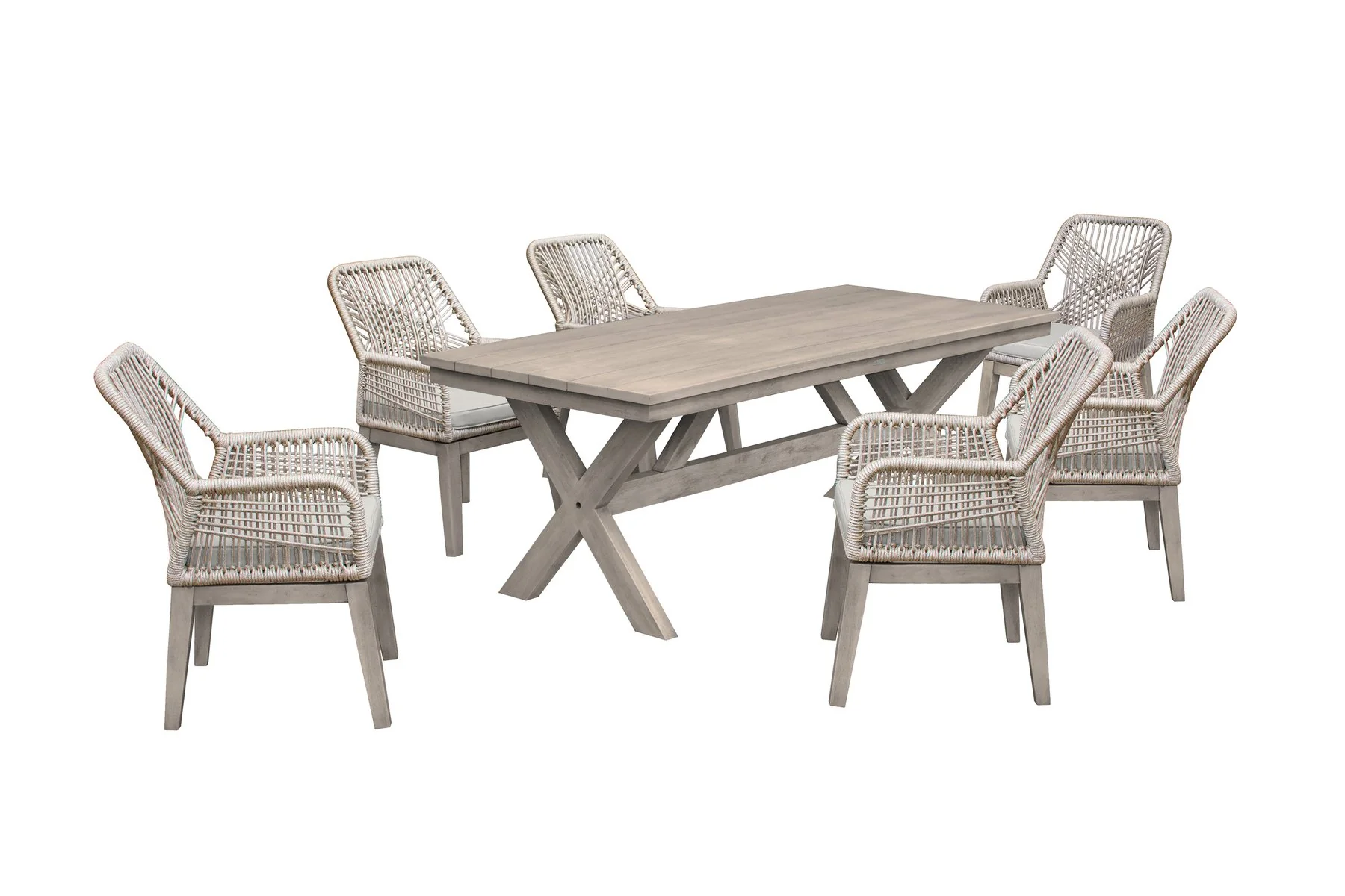 Costa 7-Piece Patio Outdoor Dining Set with Arm Chairs in Gray Acacia Wood and Rope