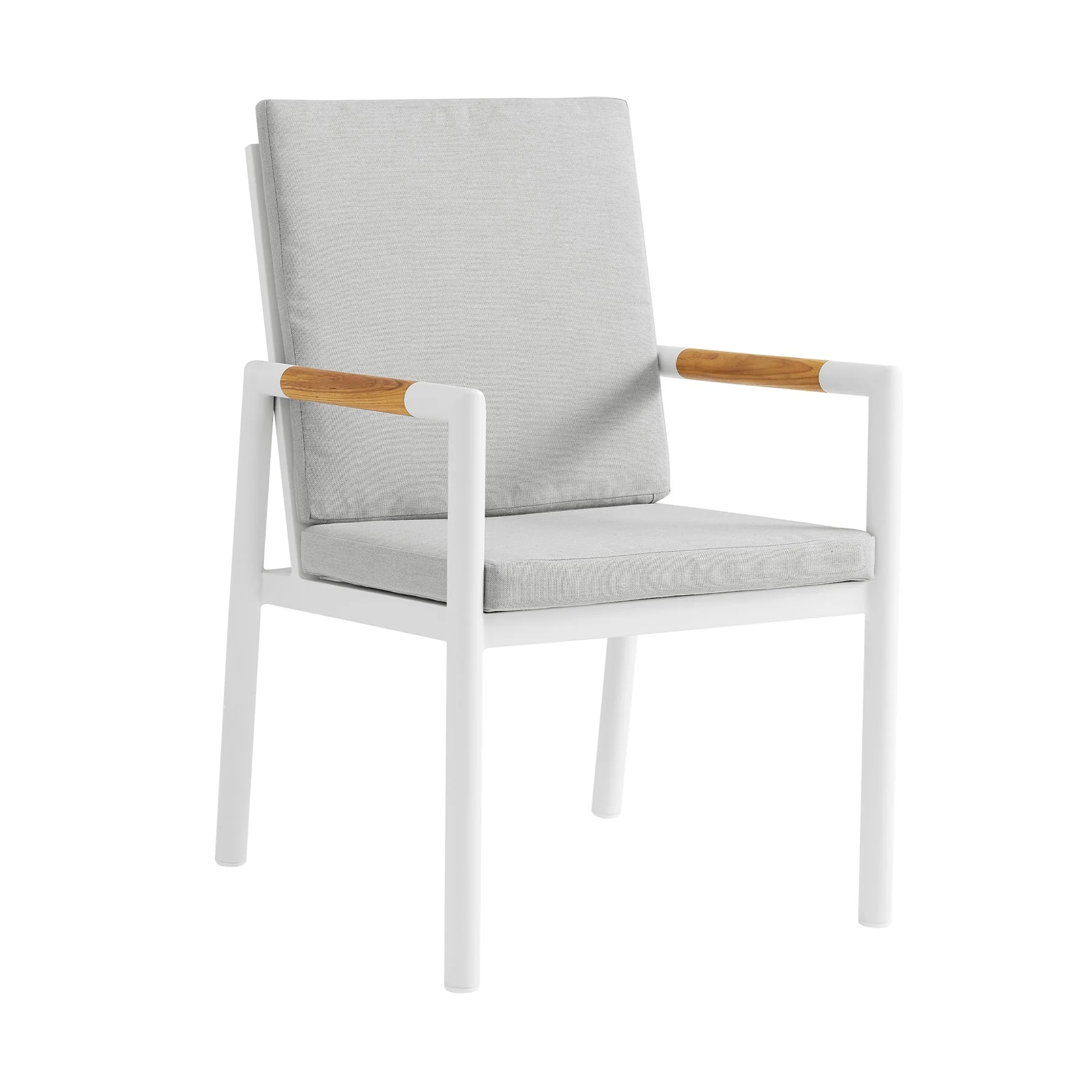 Crown 7 Piece White Aluminum and Teak Outdoor Dining Set with Light Gray Fabric - Image 2
