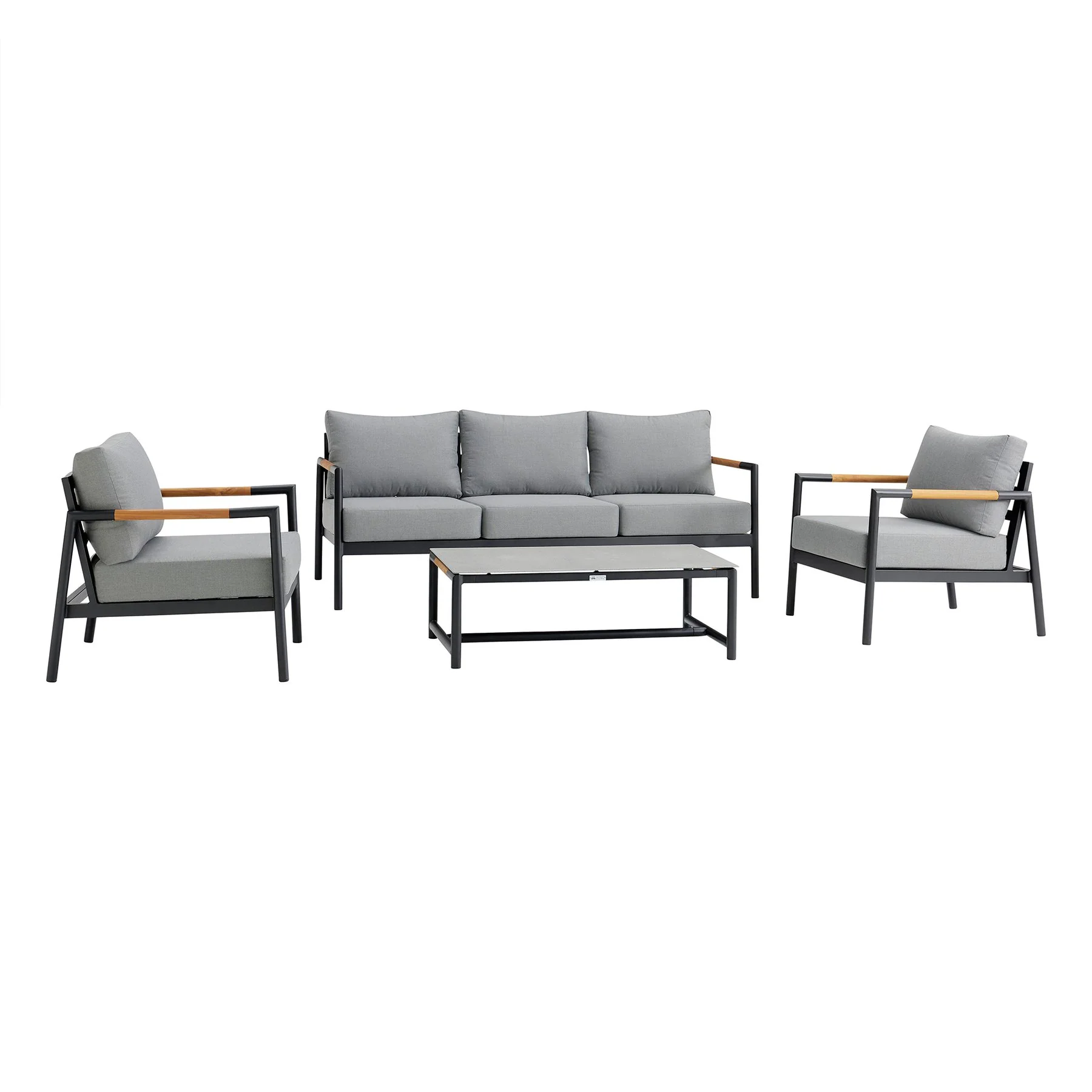 Crown Aluminum and Teak Wood Outdoor Coffee Table in Black