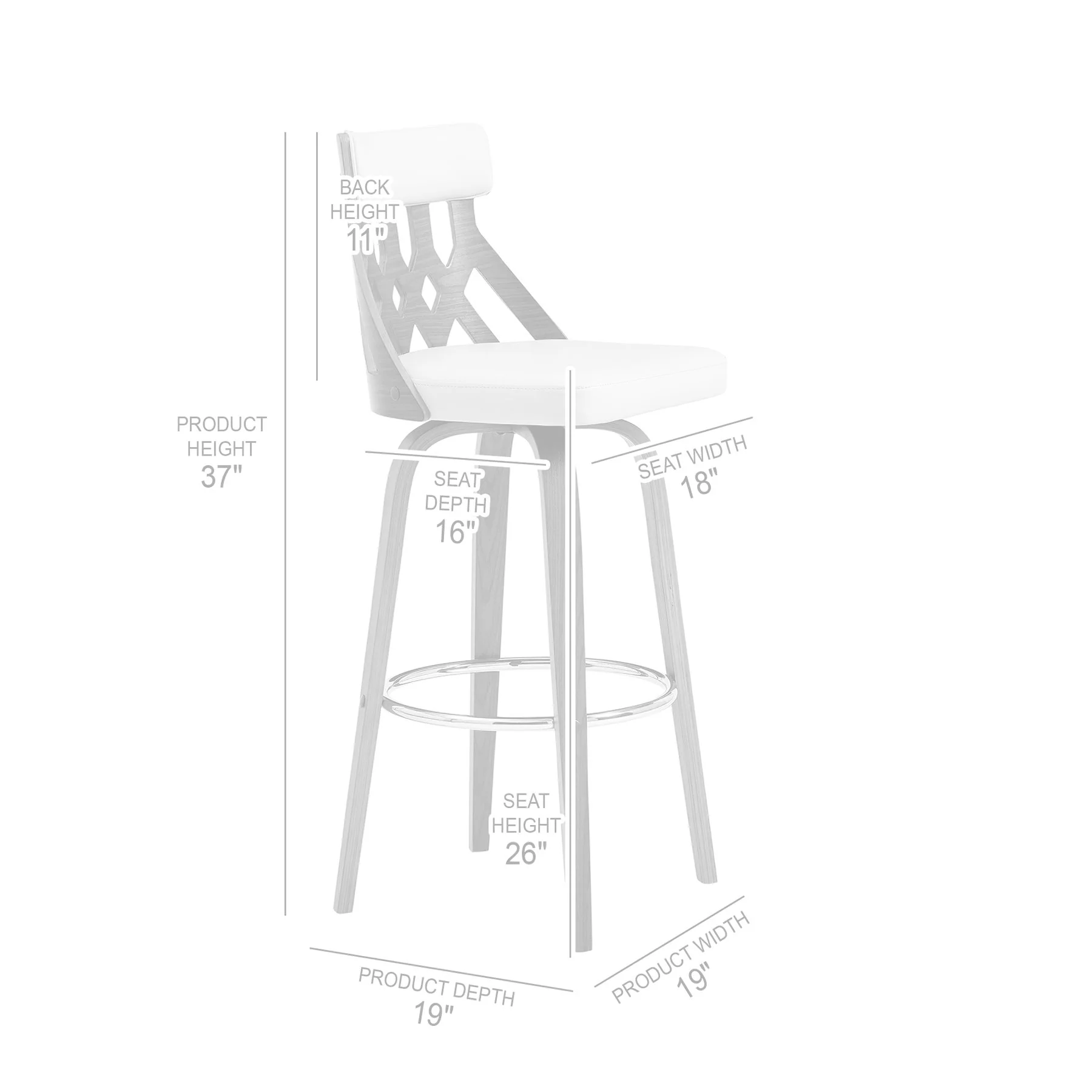 Crux 26" Swivel Counter Stool in Gray Faux Leather and Black Wood - Image 8