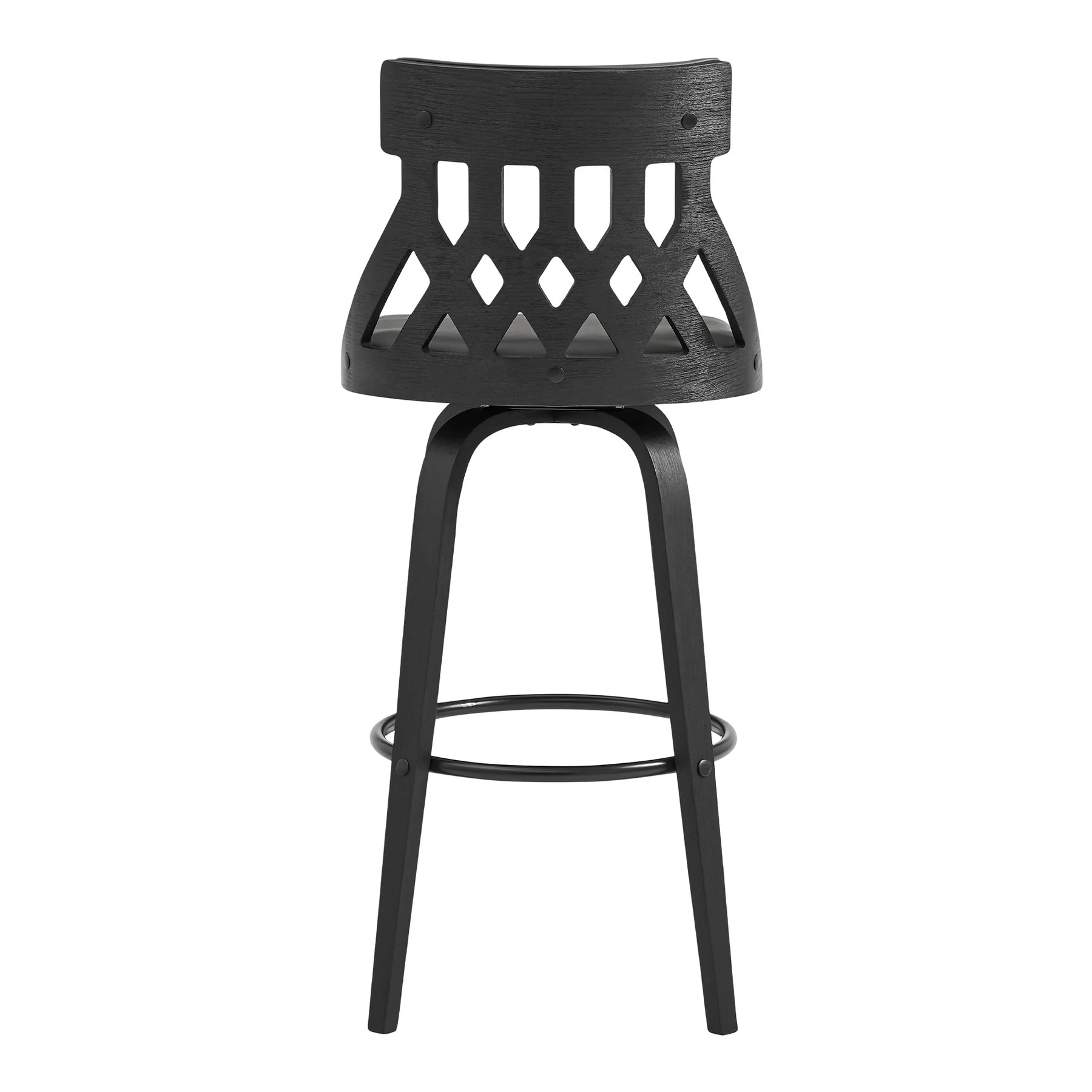 Crux 30" Swivel Bar Stool in Gray Faux Leather and Black Wood - Image 5