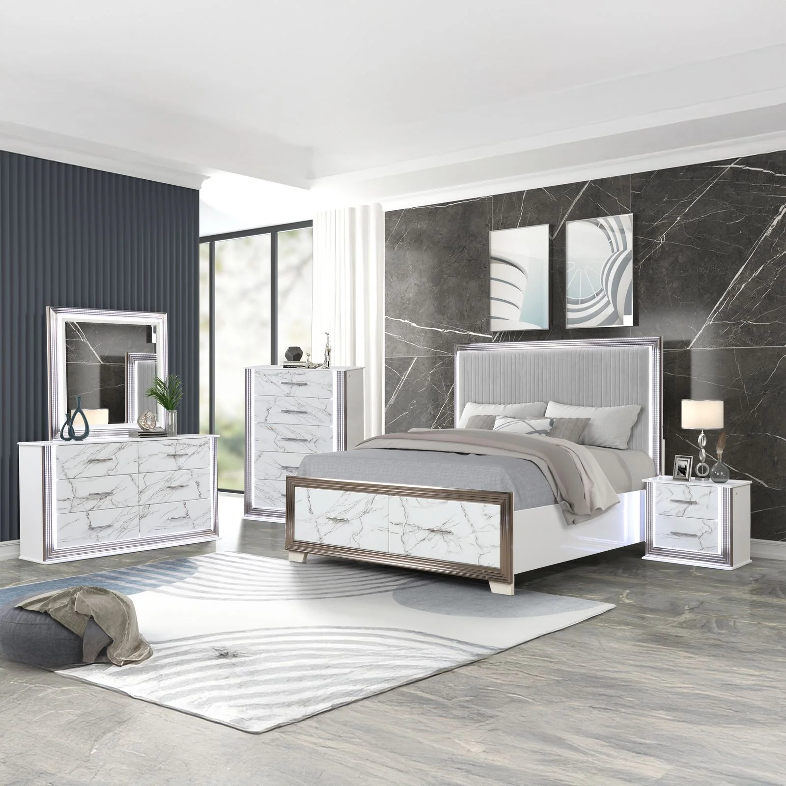 Desire Queen 5PC Bedroom Set White