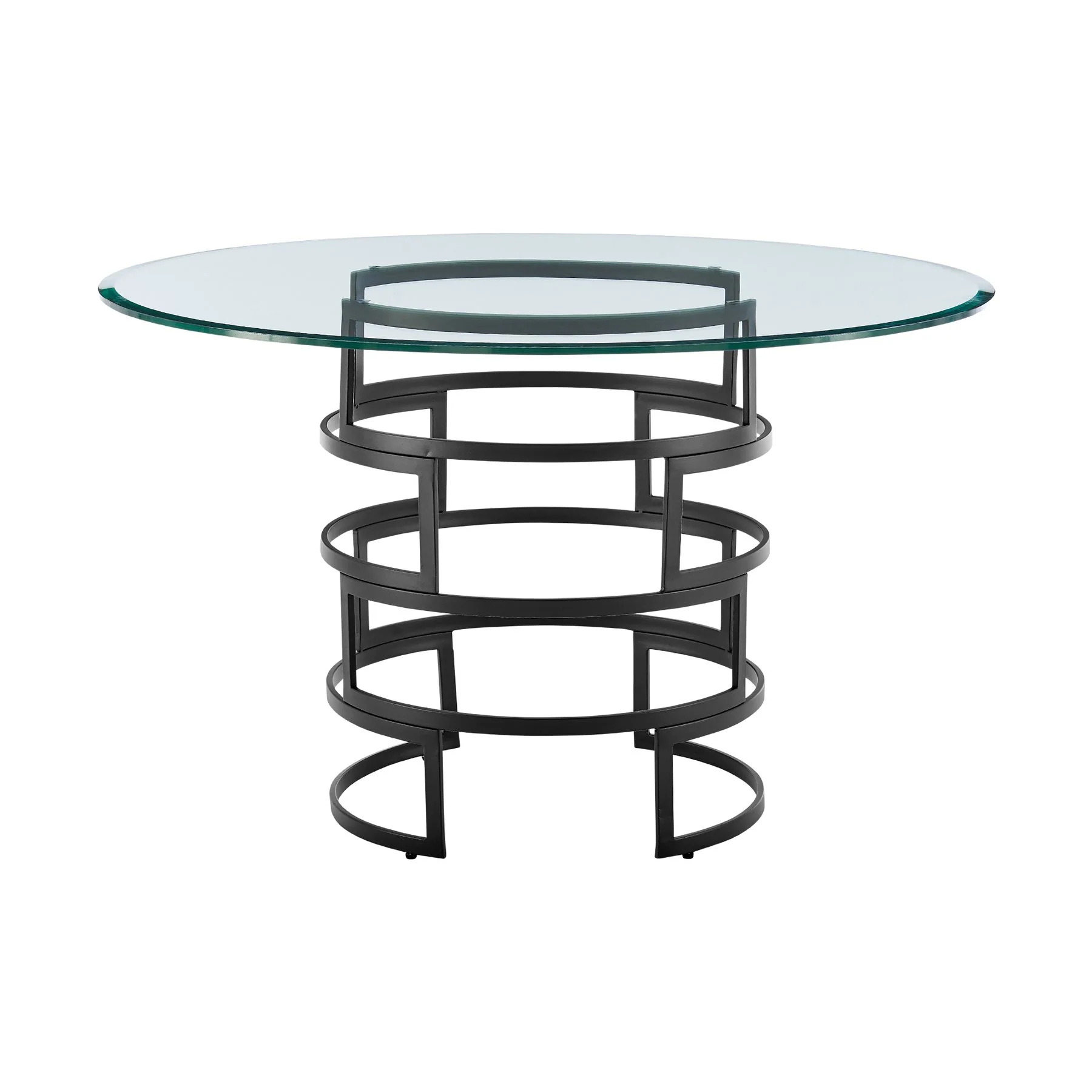 Diaz Contemporary 48" Round Dining Table with Matte Black Iron Base and Glass Tabletop